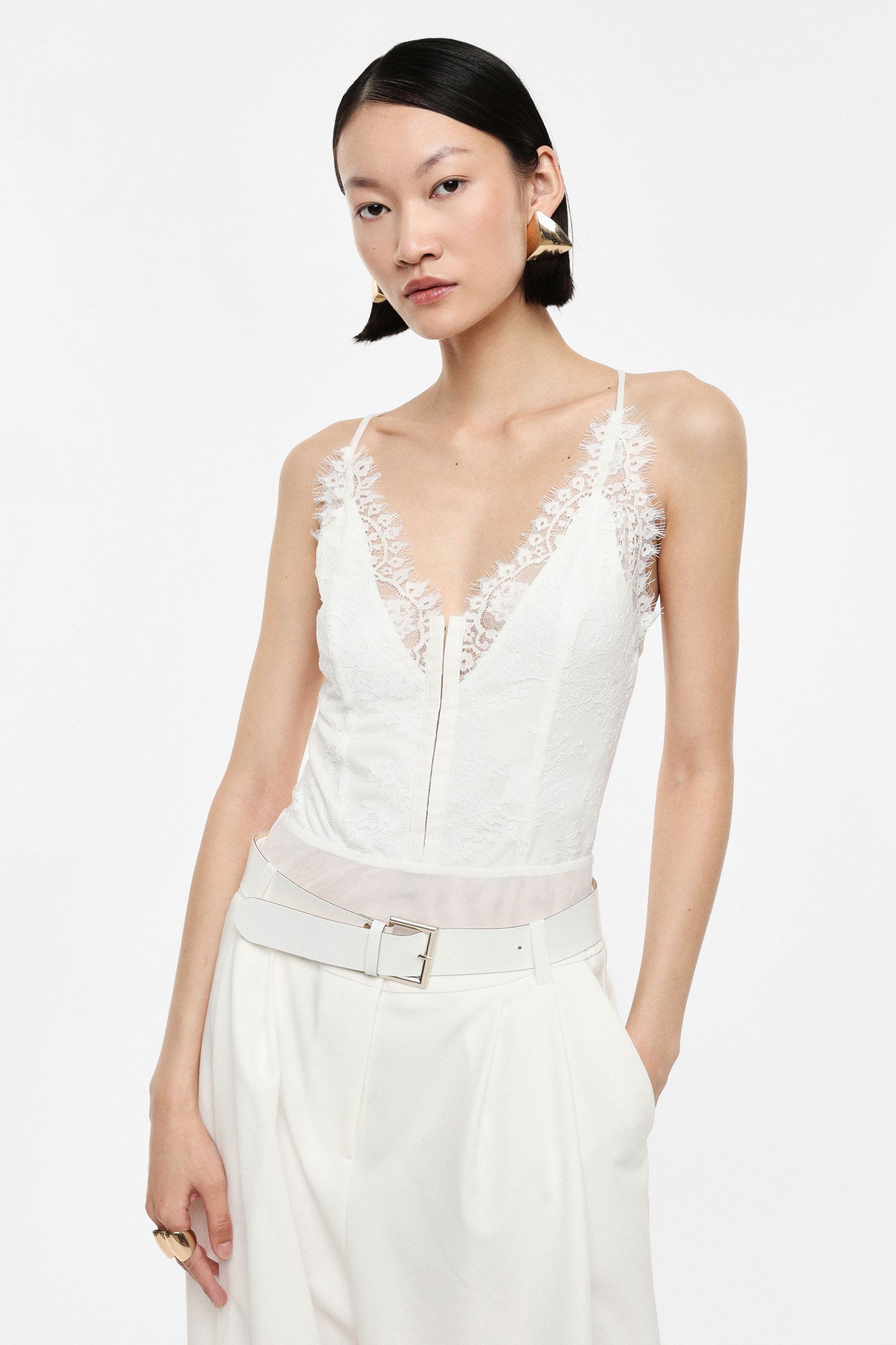 Lace Detail Bodysuit White