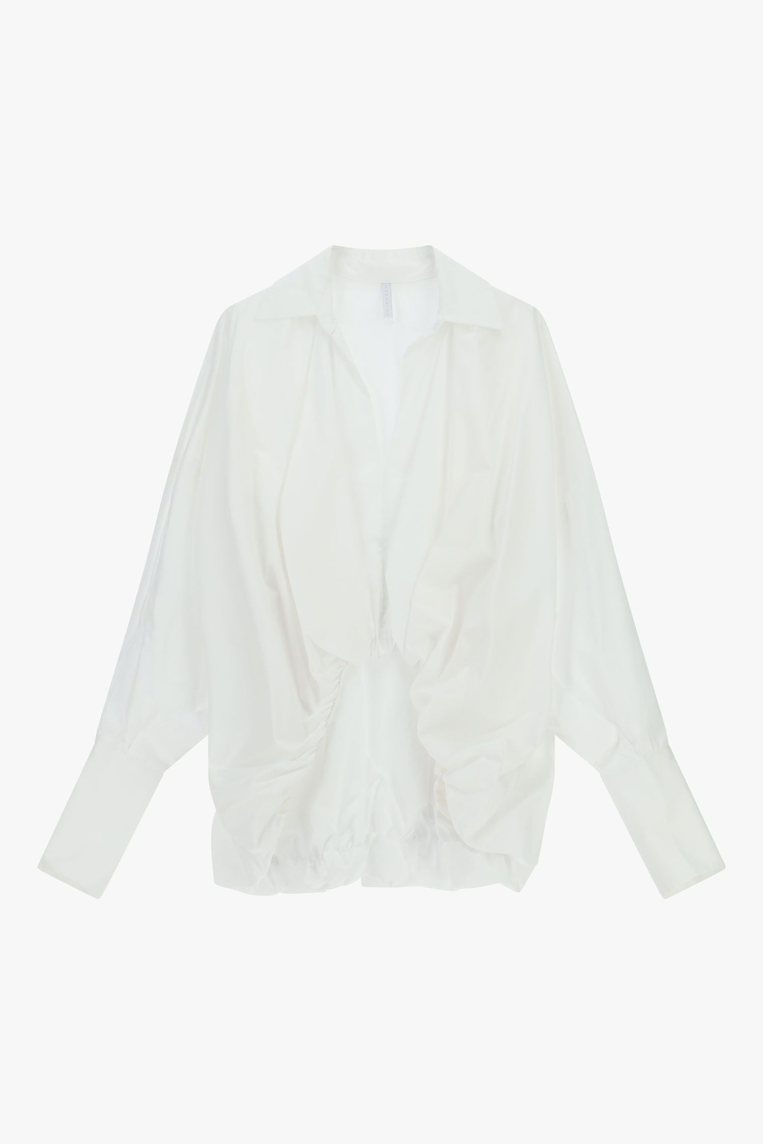 Oversized Cotton Blouse with Gathered Hem