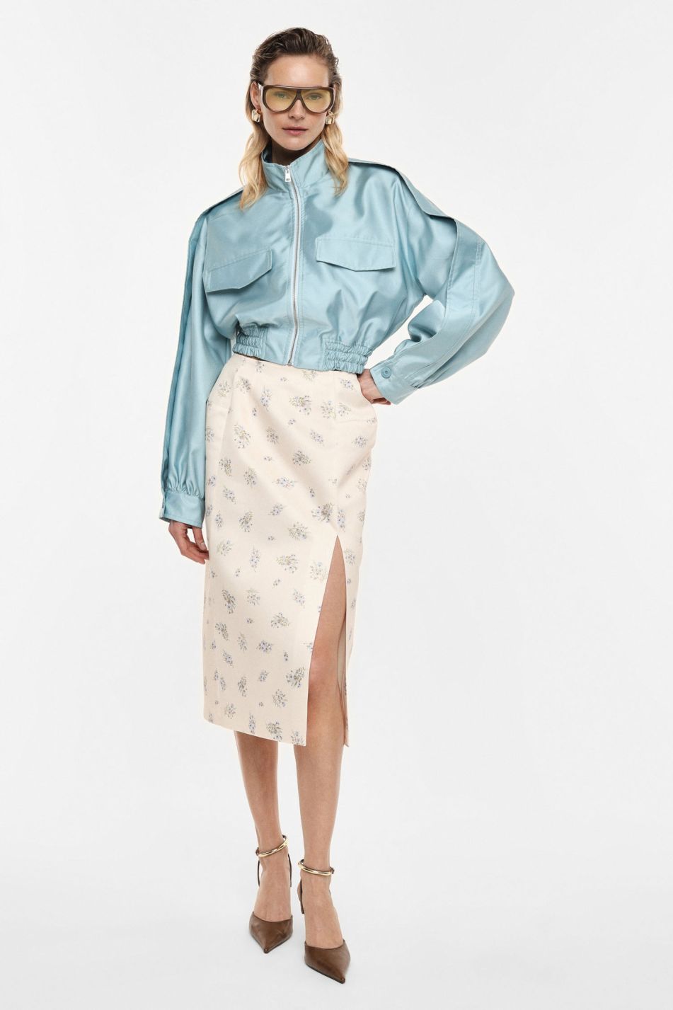 Floral Print Midi Skirt with Slit