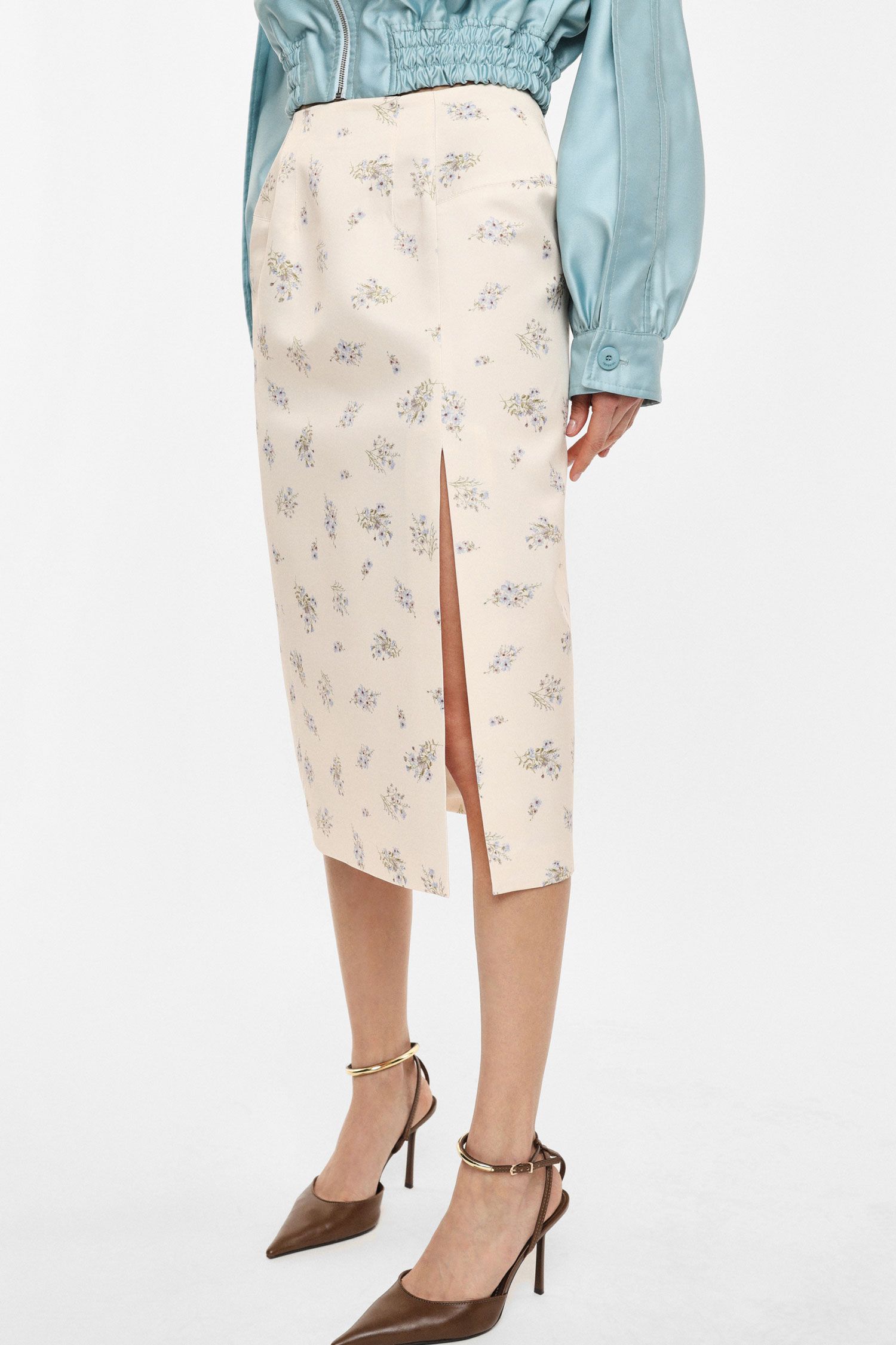 Floral Print Midi Skirt with Slit