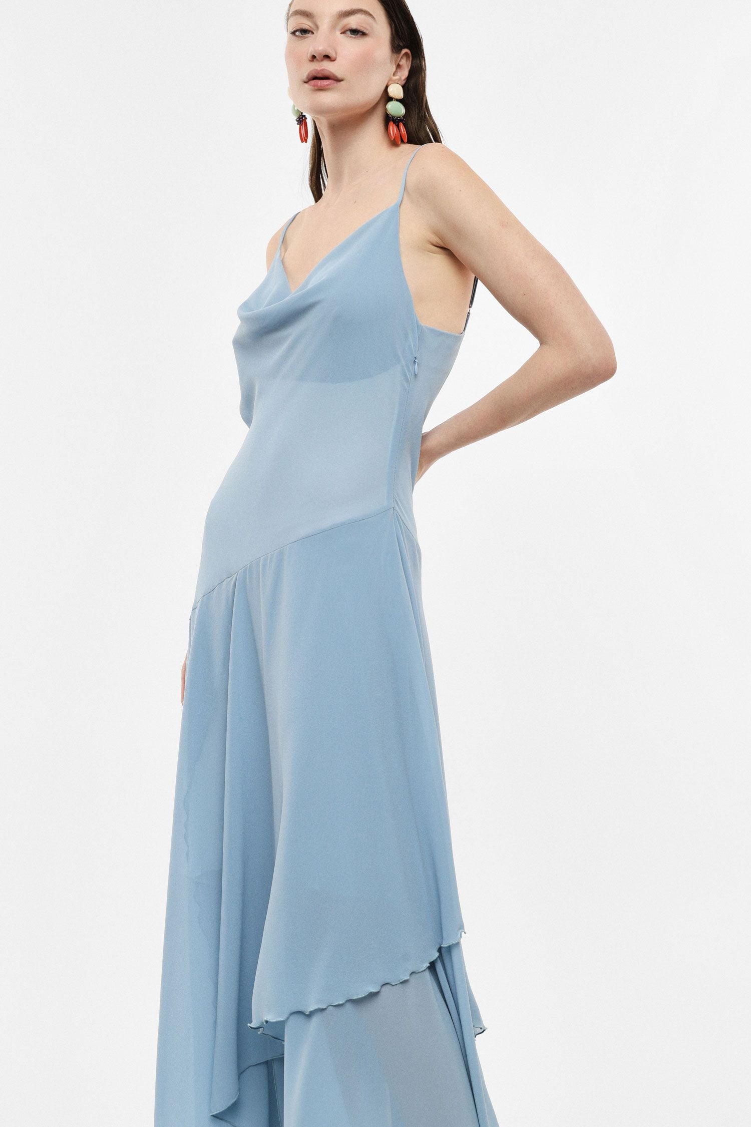 Light Blue Draped Midi Dress