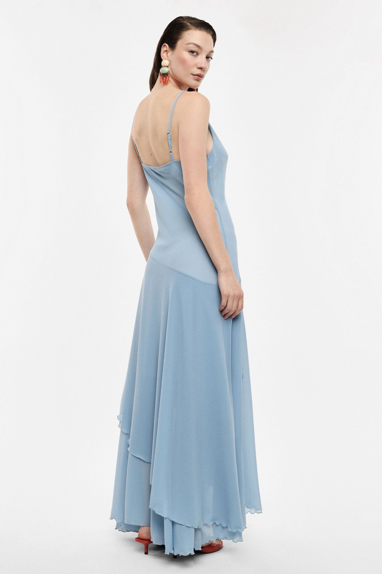 Light Blue Draped Midi Dress