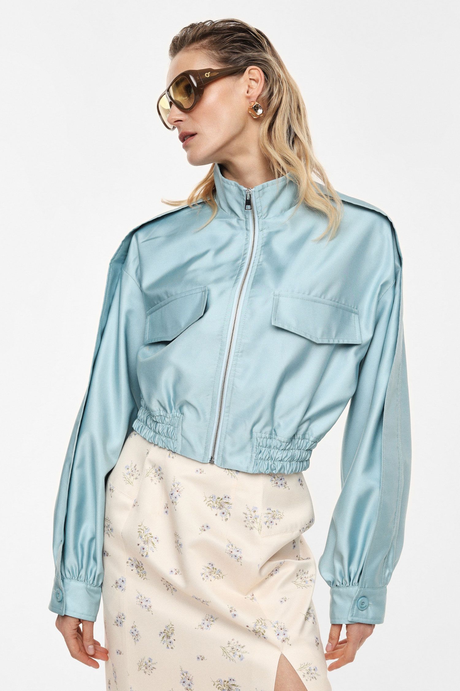 Bomber jacket cropped flap pockets
