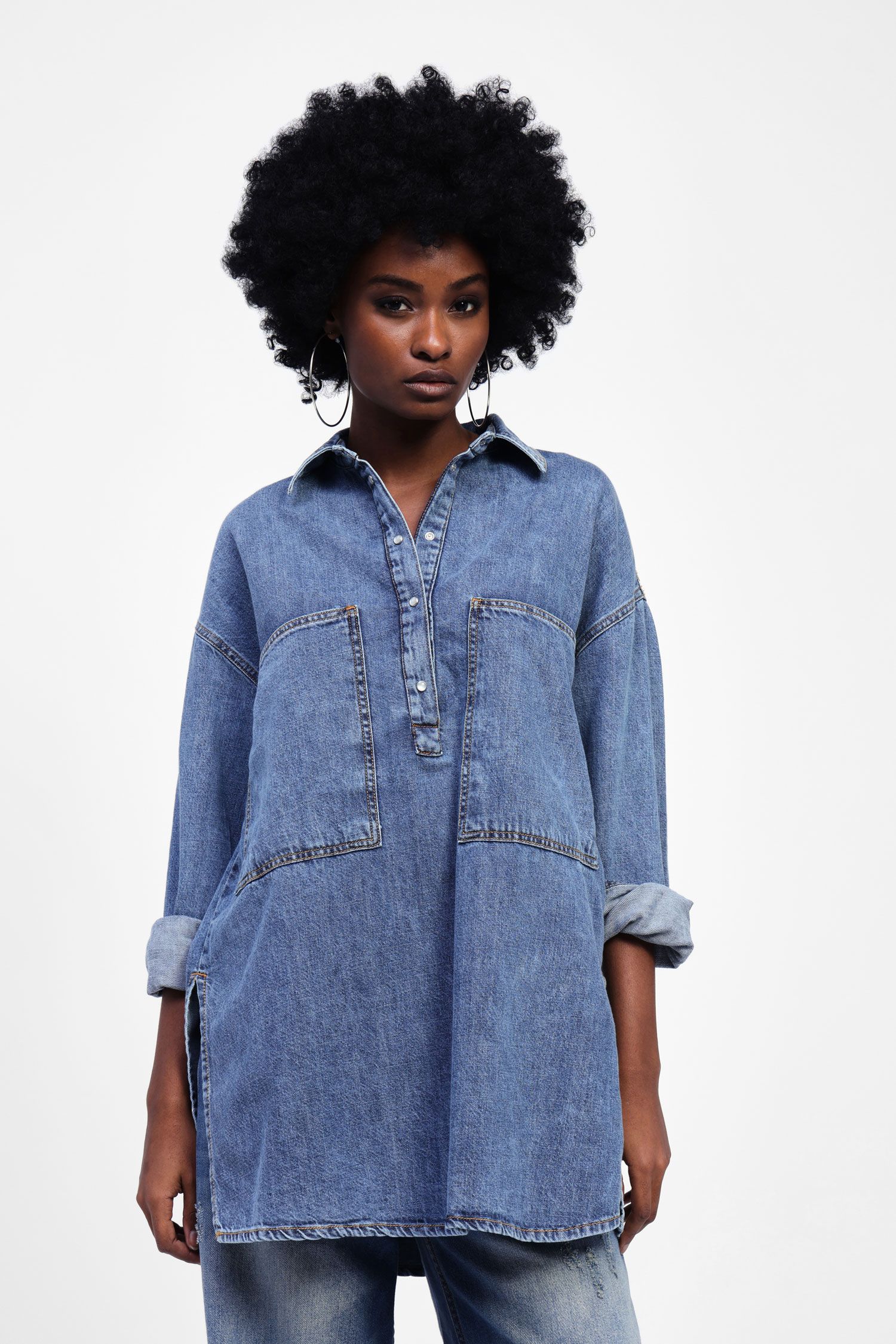 Chemise maxi en jean avec poches