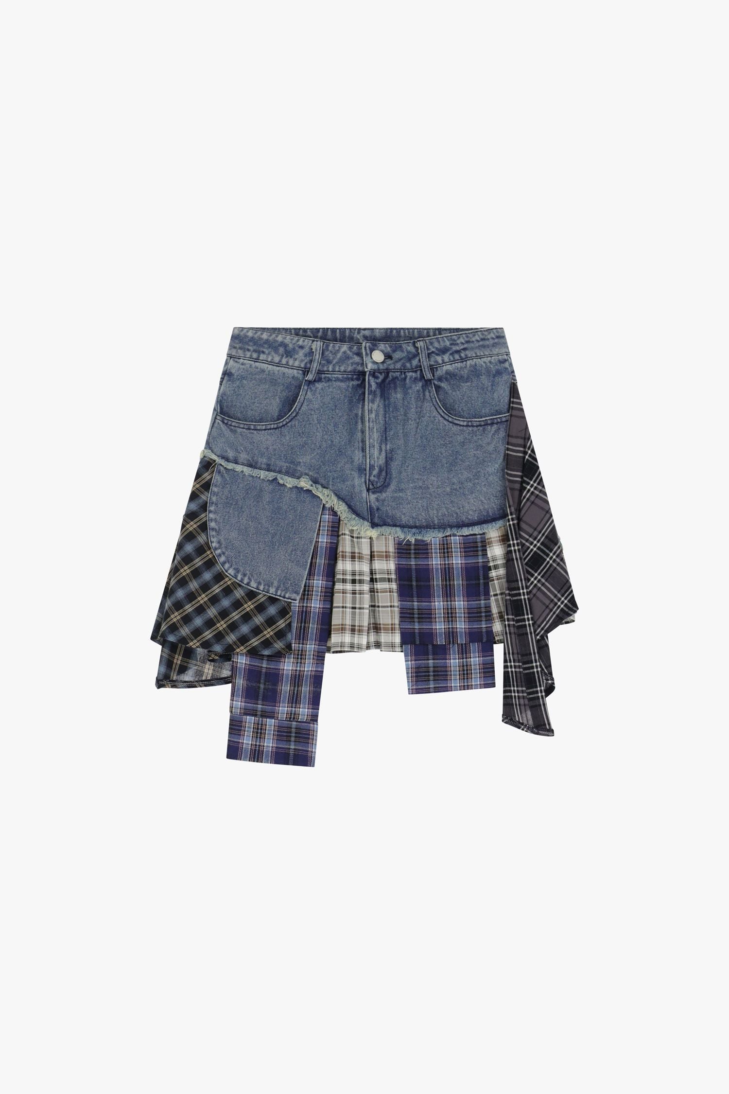 Mini Denim Plaid Skirt - Maska