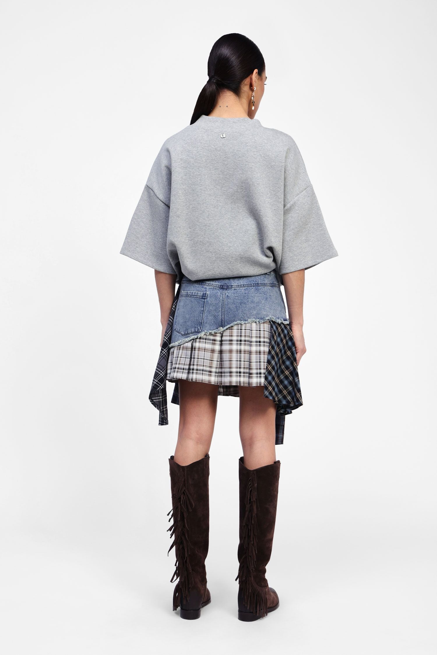 Mini Denim Plaid Skirt - Maska