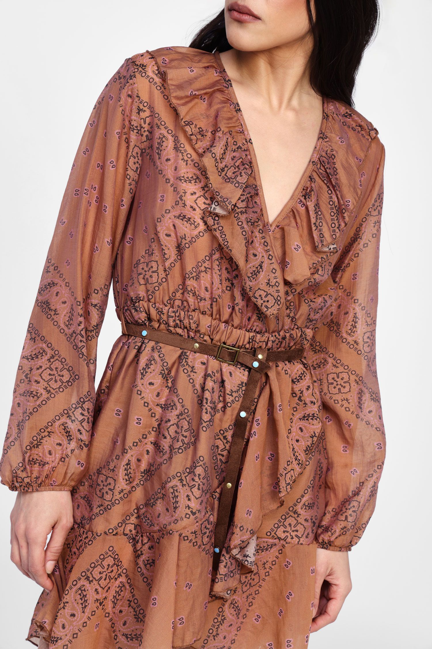Robe courte imprimée avec ceinture