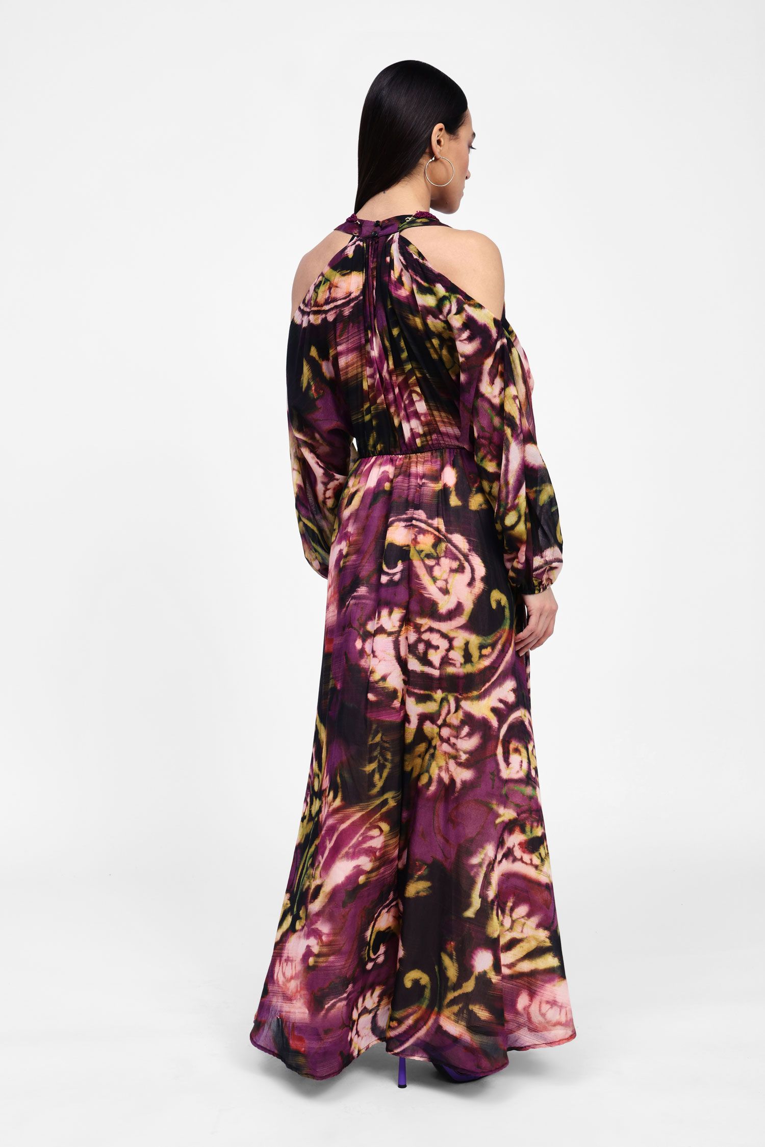 Robe longue imprimée à franges