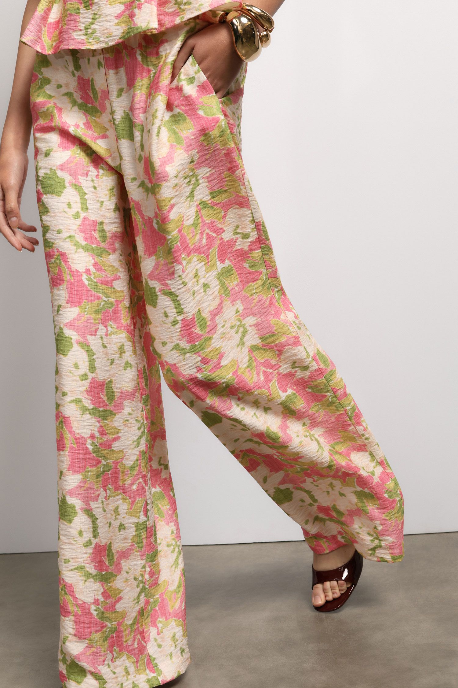 Pantalon palazzo taille haute imprimé