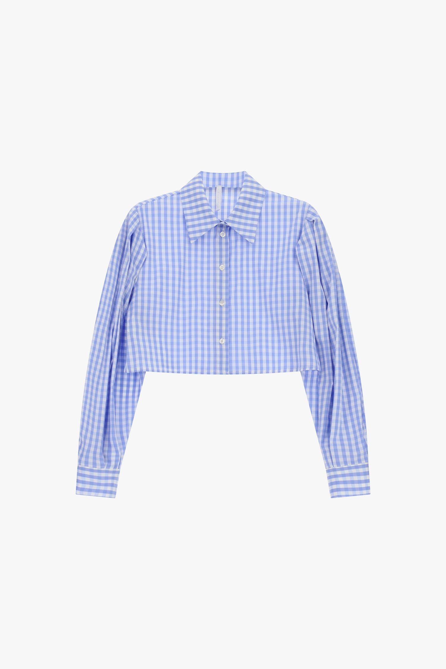 Blue Gingham Cropped Shirt