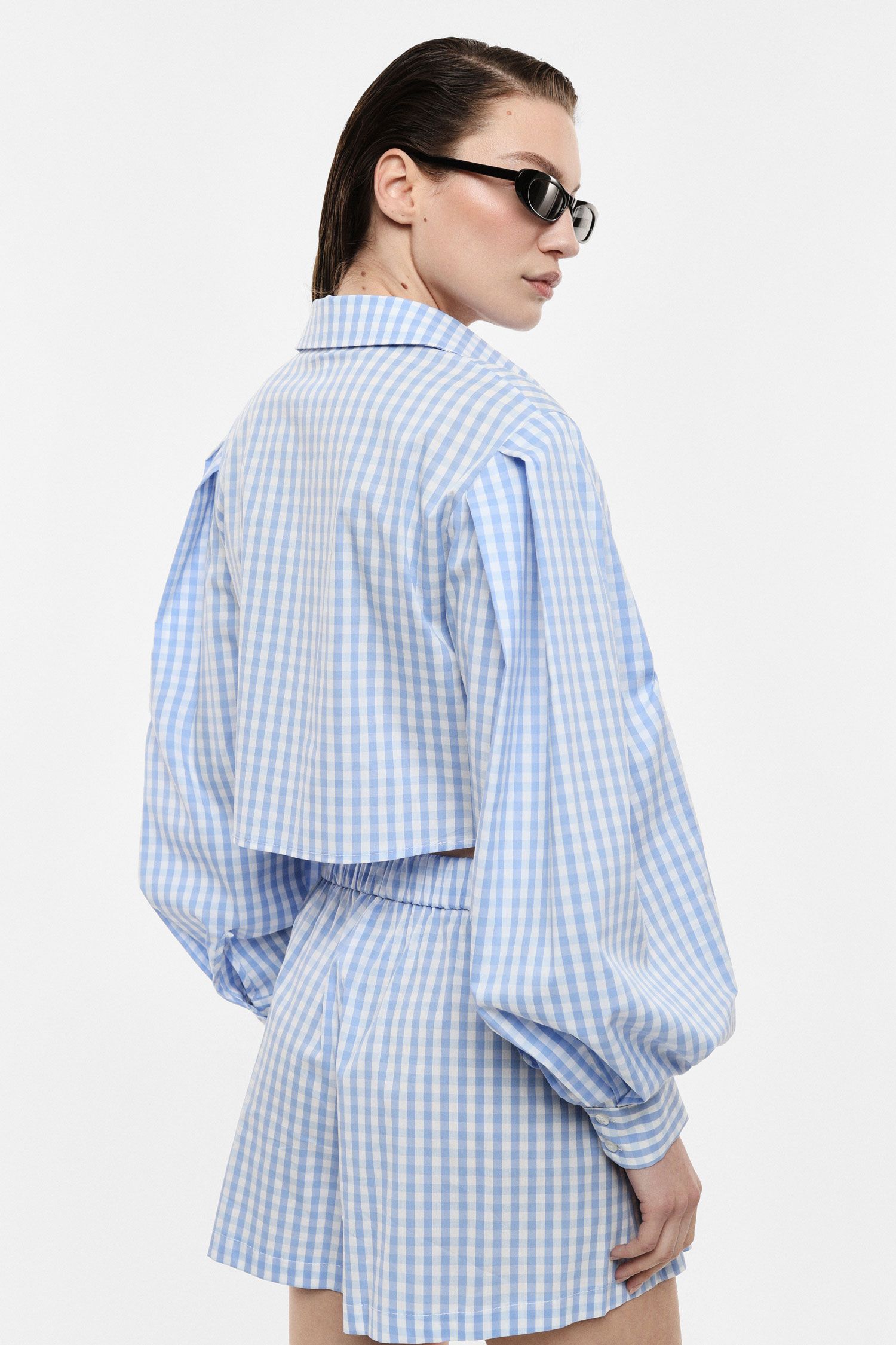 Blue Gingham Cropped Shirt
