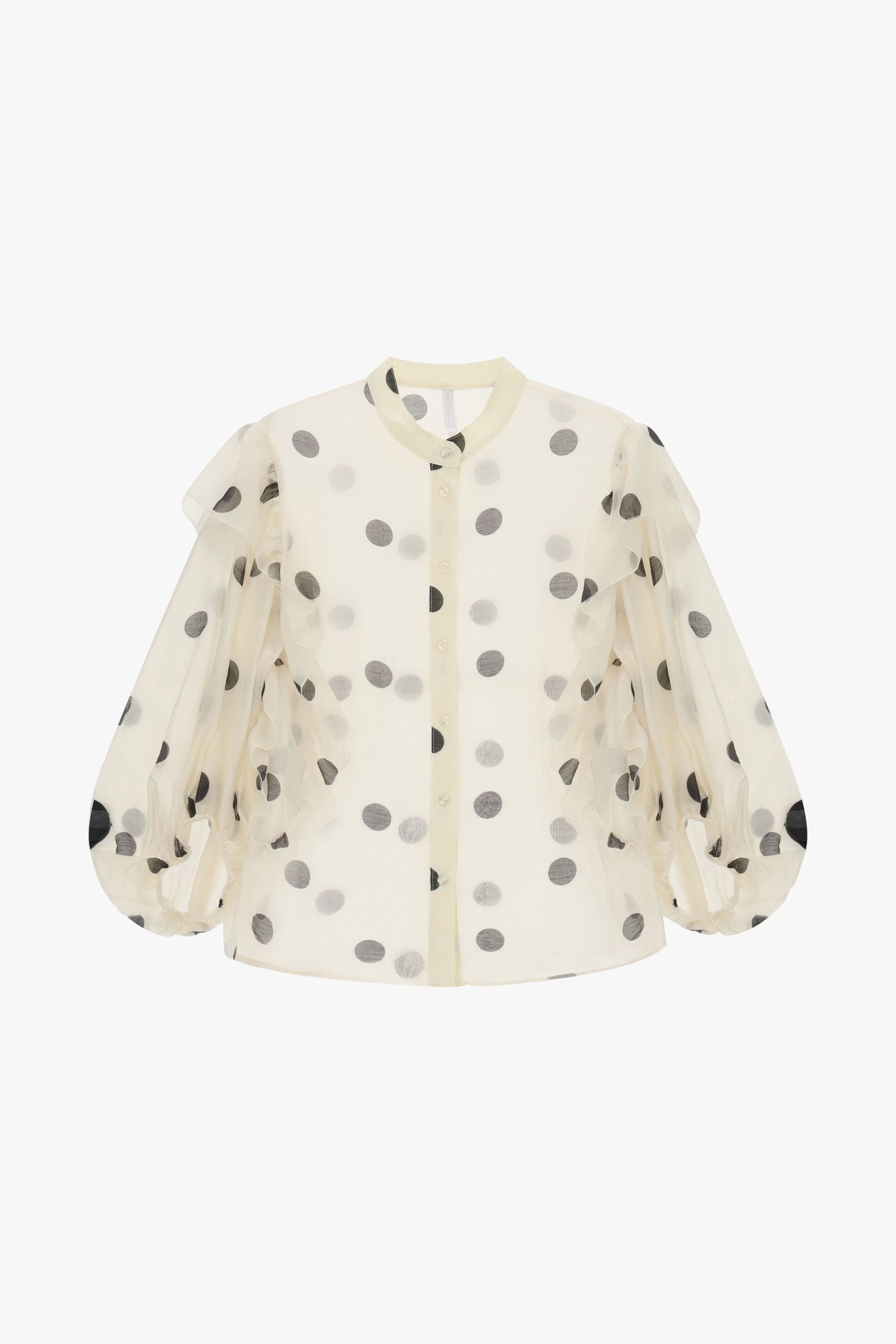 Sheer Polka Dots Ruffle Blouse