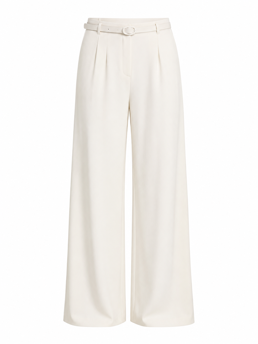 Cream Belted Wide-Leg Trousers