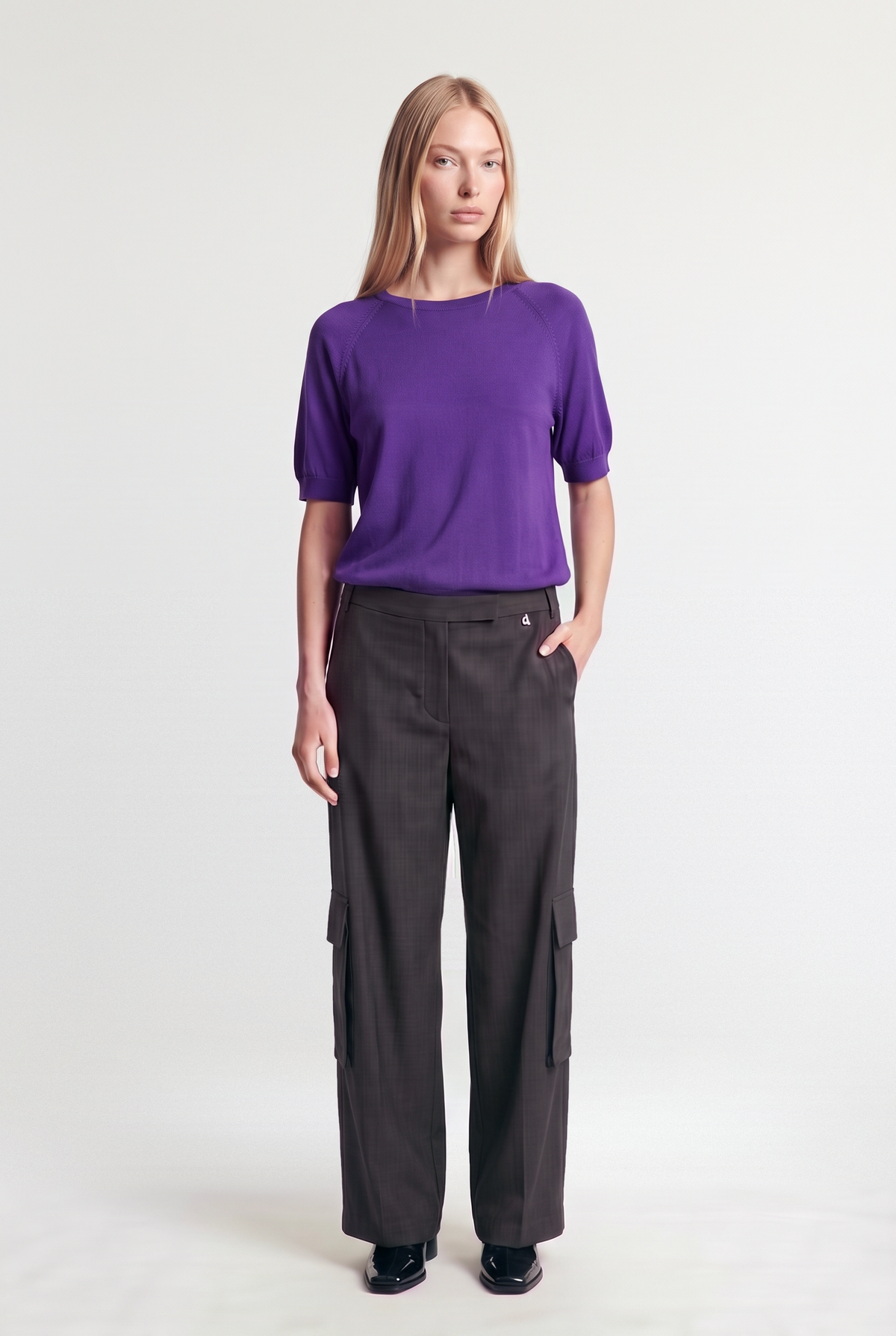 Purple short-sleeve knit - Purple - front view