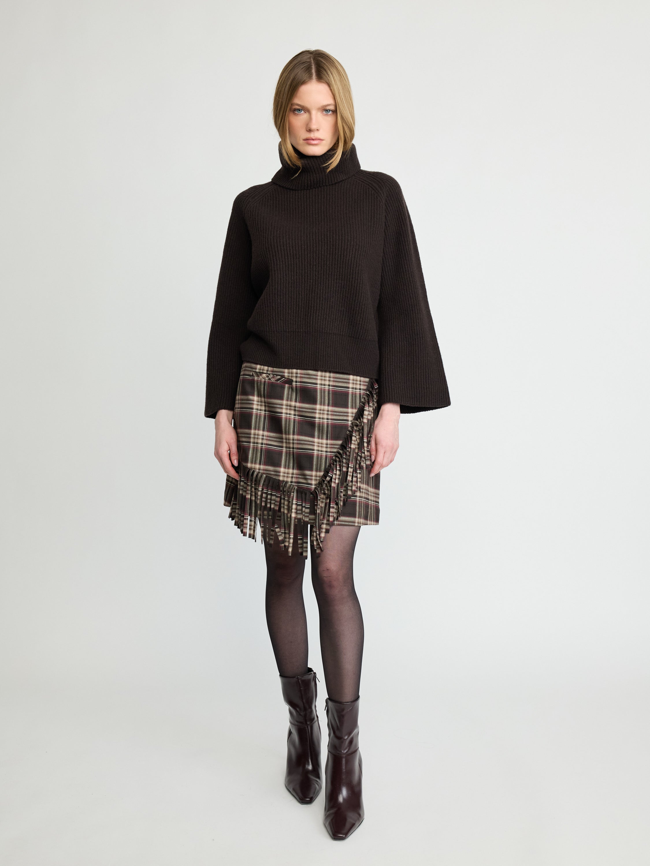 Wool Ribbed Funnel-Neck Sweater