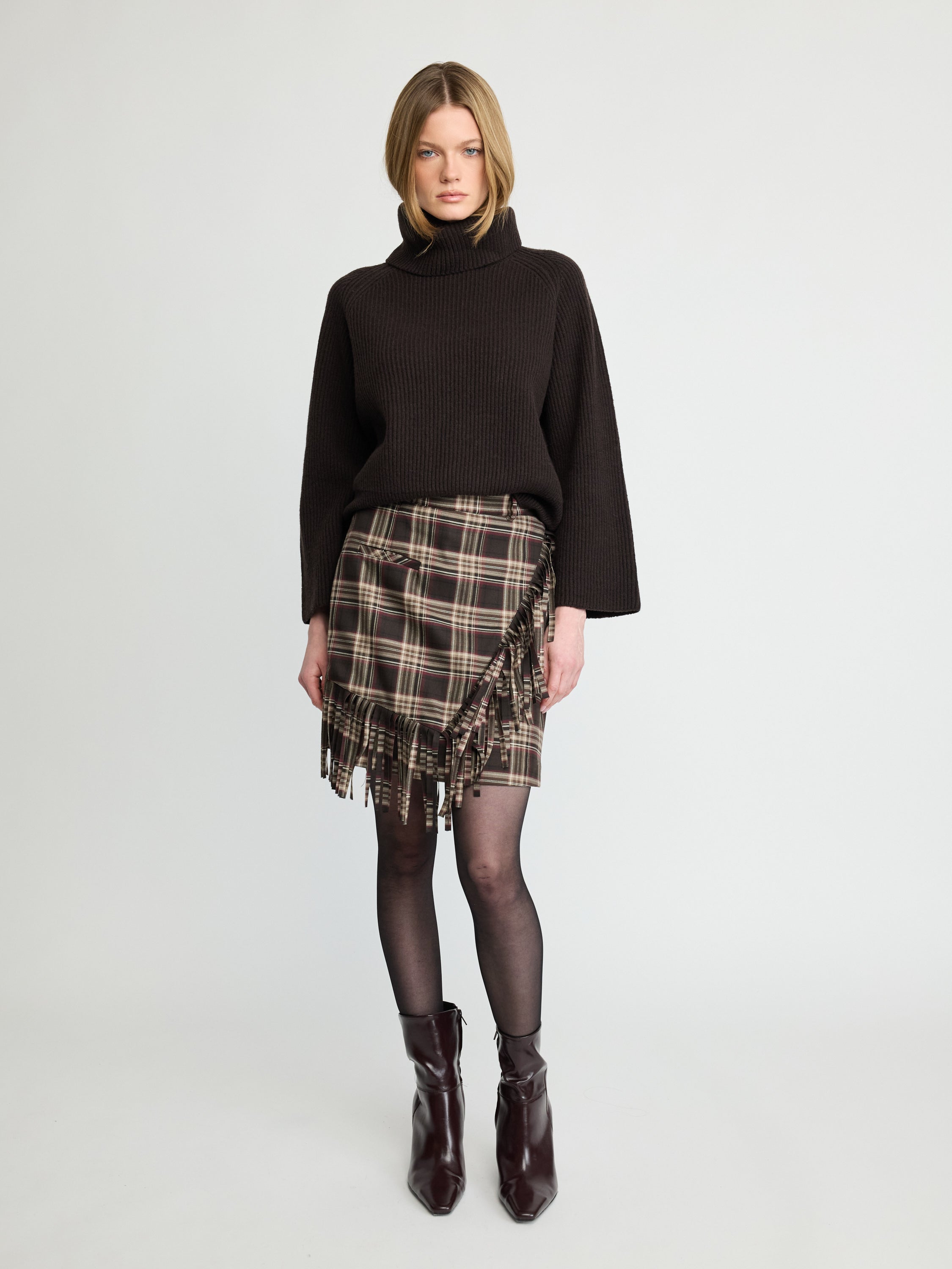 Plaid Fringe Mini Skirt