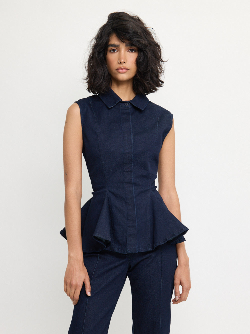 Chemise péplum en jean