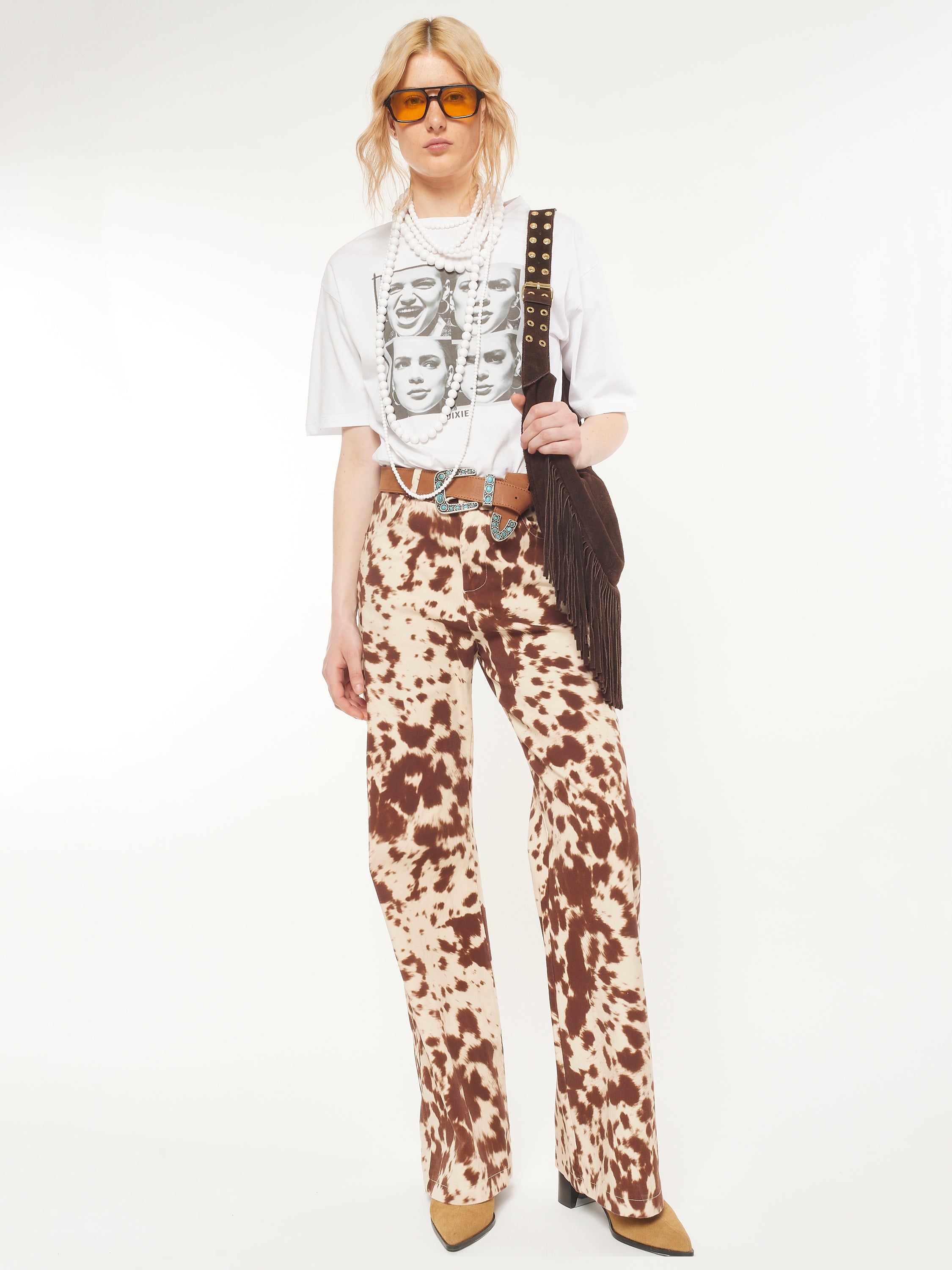 Pantalon droit à imprimé vache
