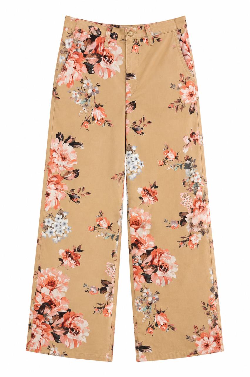 PANTALON EN TWILL IMPRIMÉ FLEURI