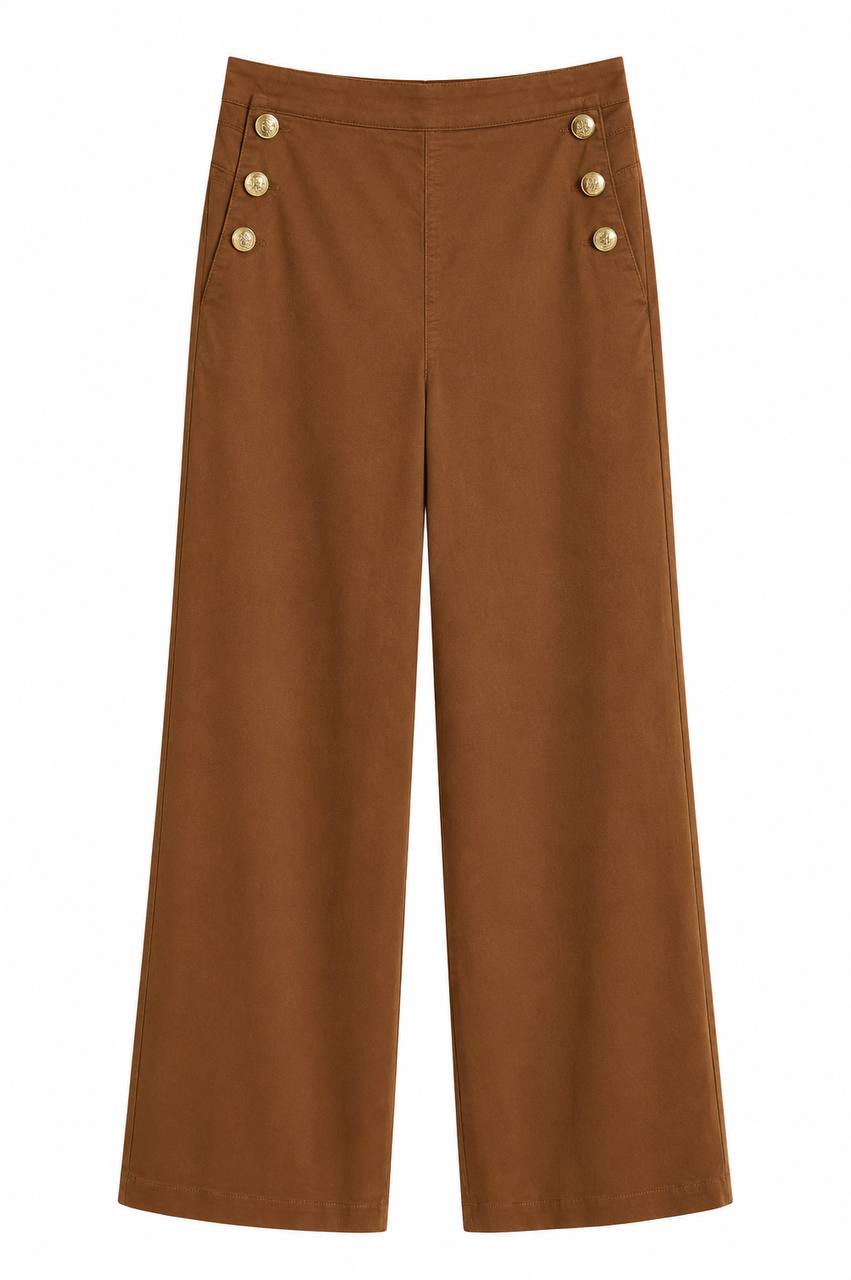 PANTALON MARRON À BOUTONS DORÉS