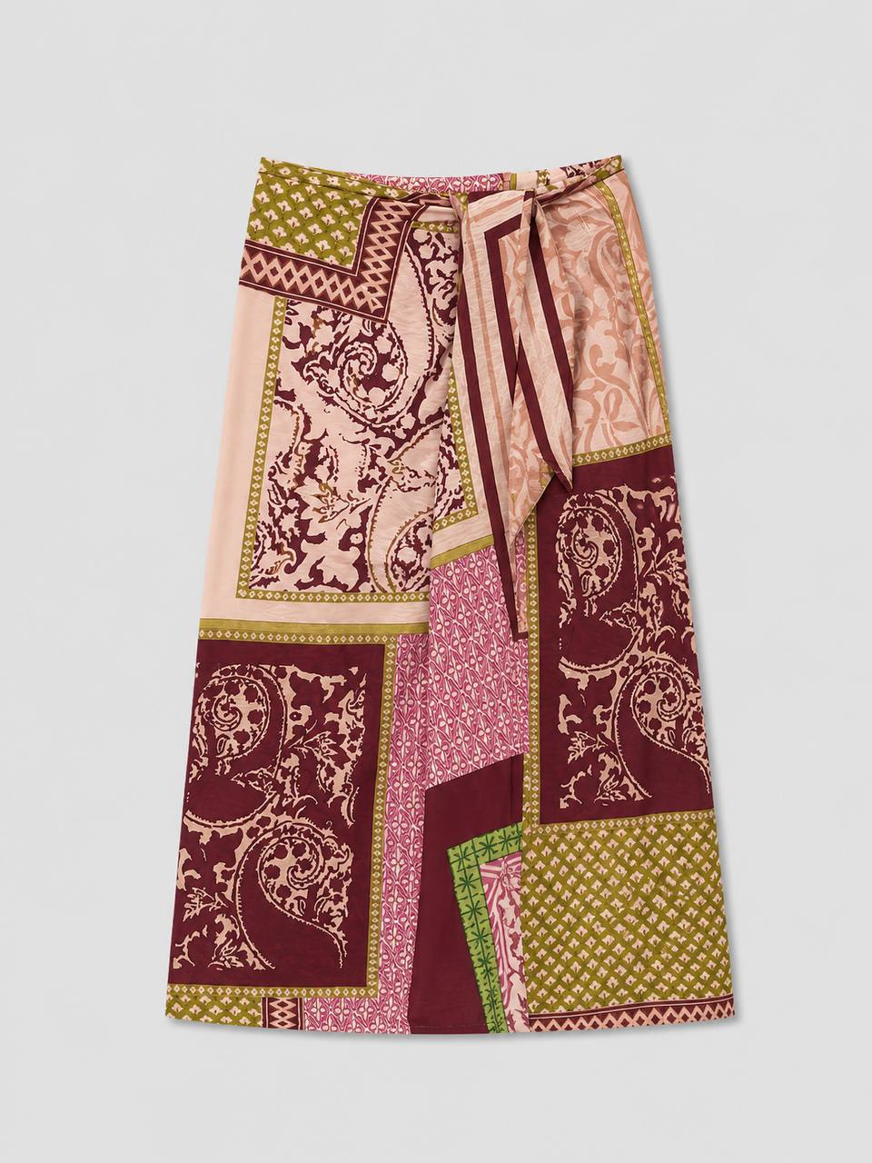 Printed Wrap Midi Skirt