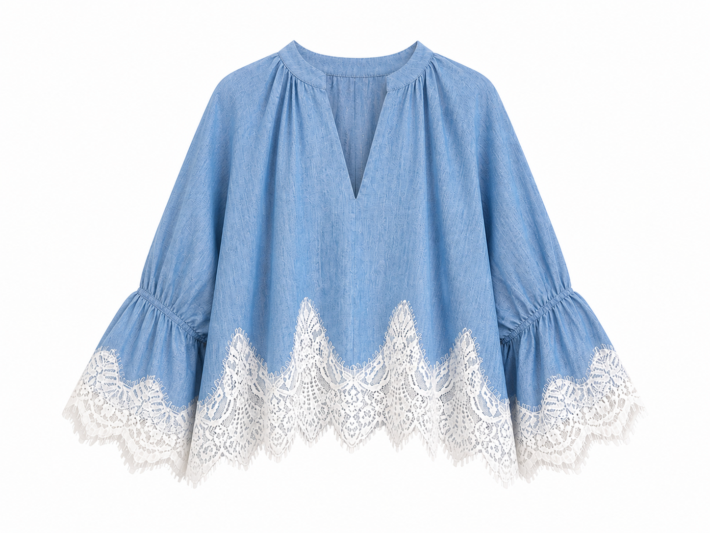 Lace Trim Chambray Blouse