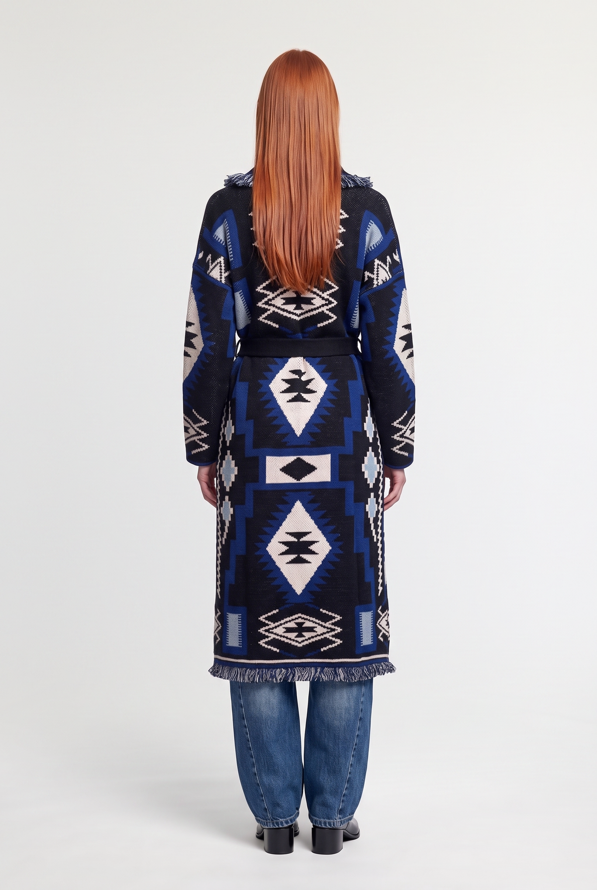 Long jacquard cardigan - Light Blue - back view
