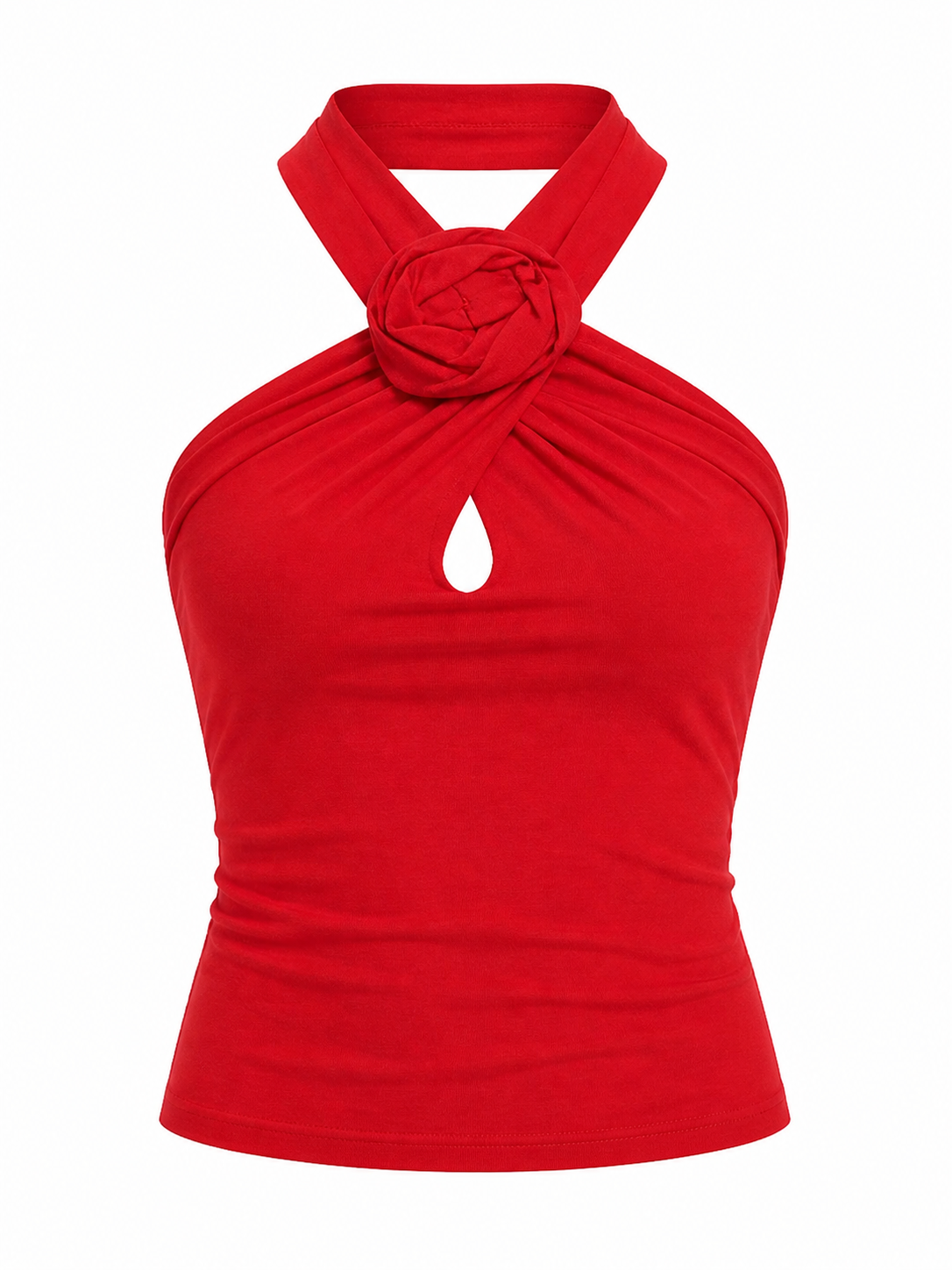 Haut drapé rouge à motifs floraux