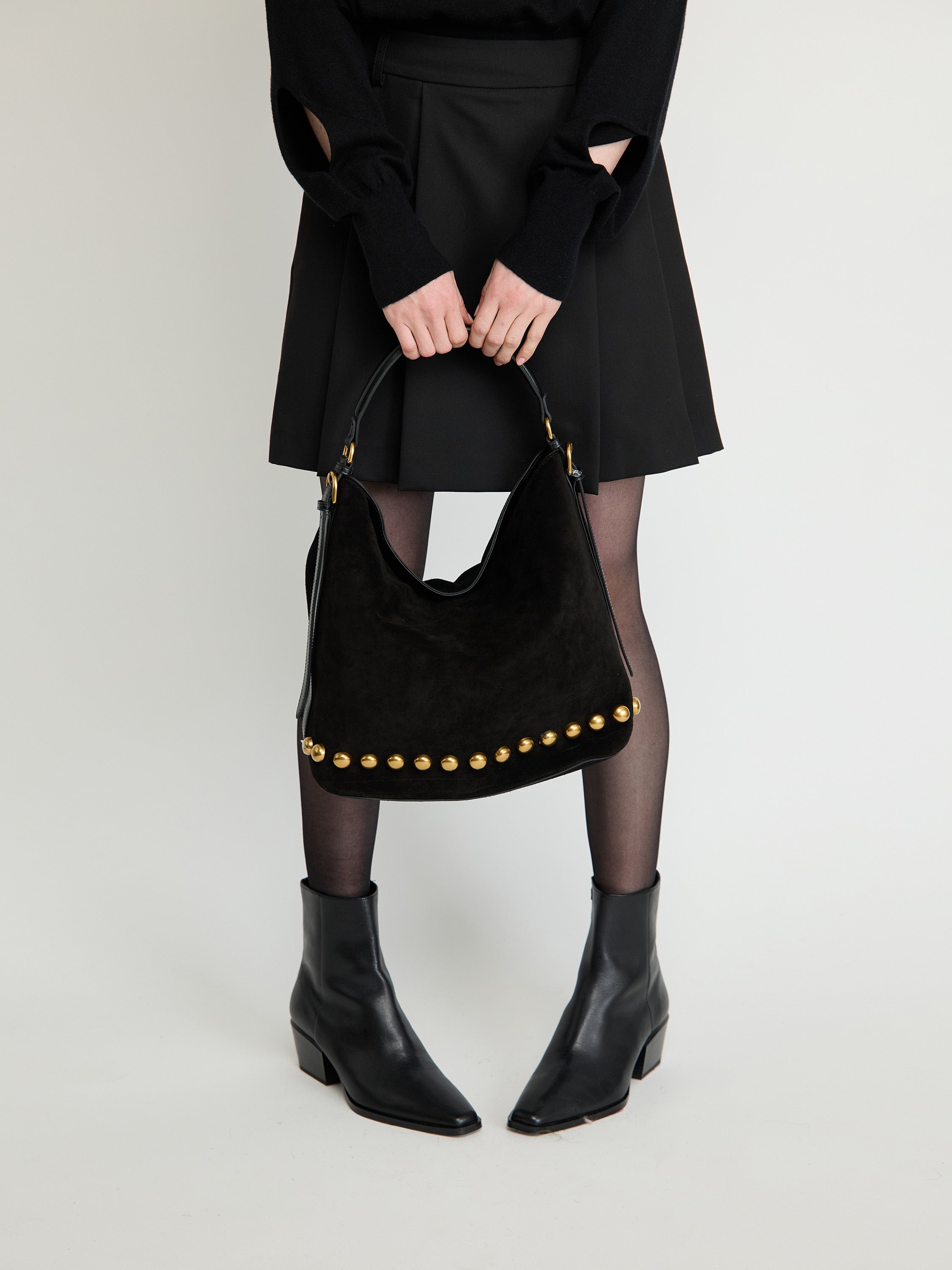 Studded Suede Hobo Bag