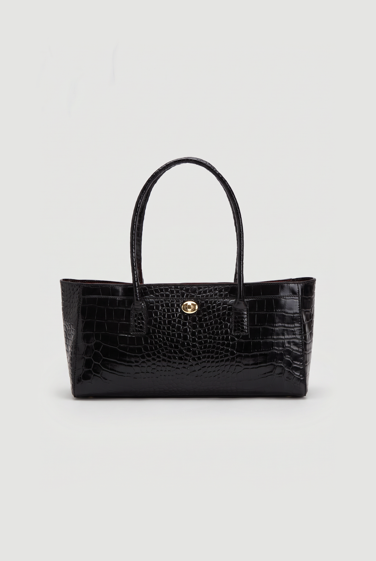 Croc-embossed east-west tote in Black