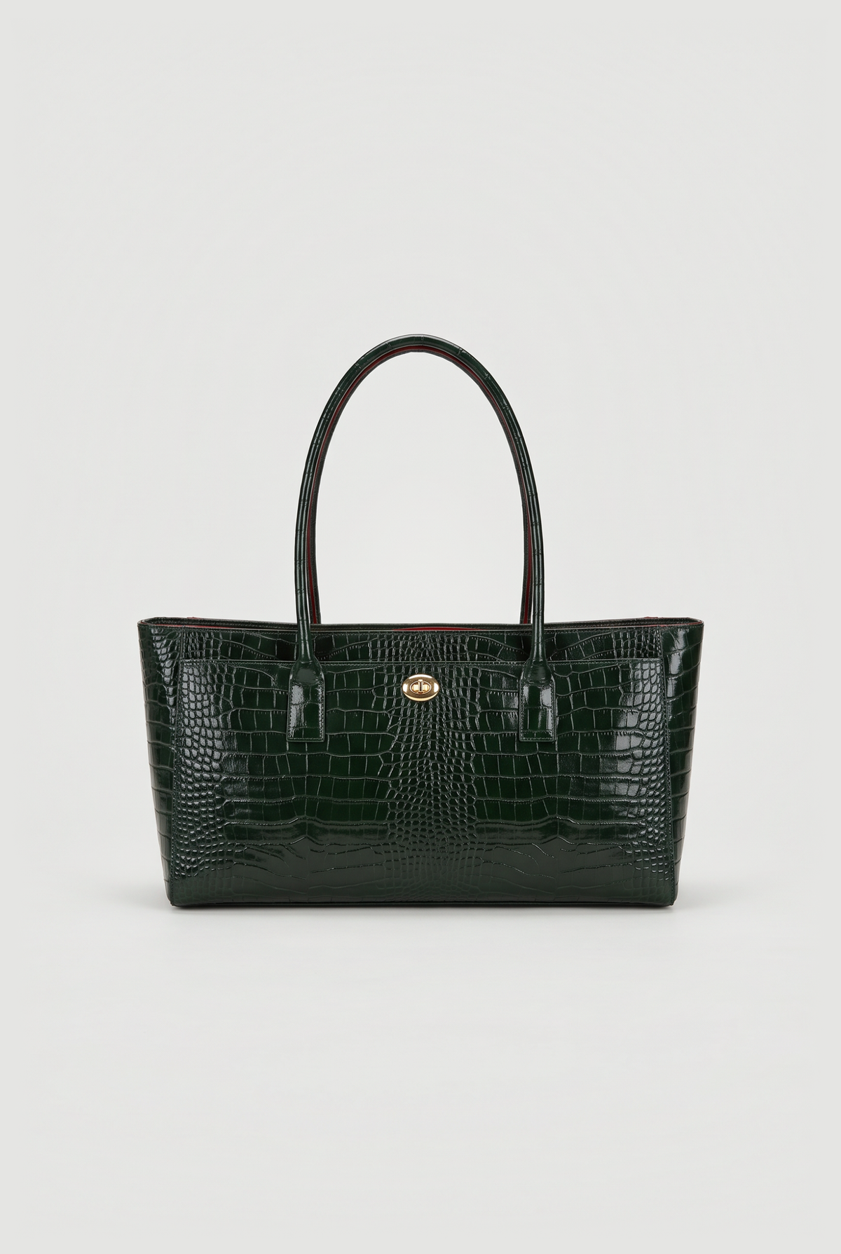 Croc-embossed east-west tote in Green