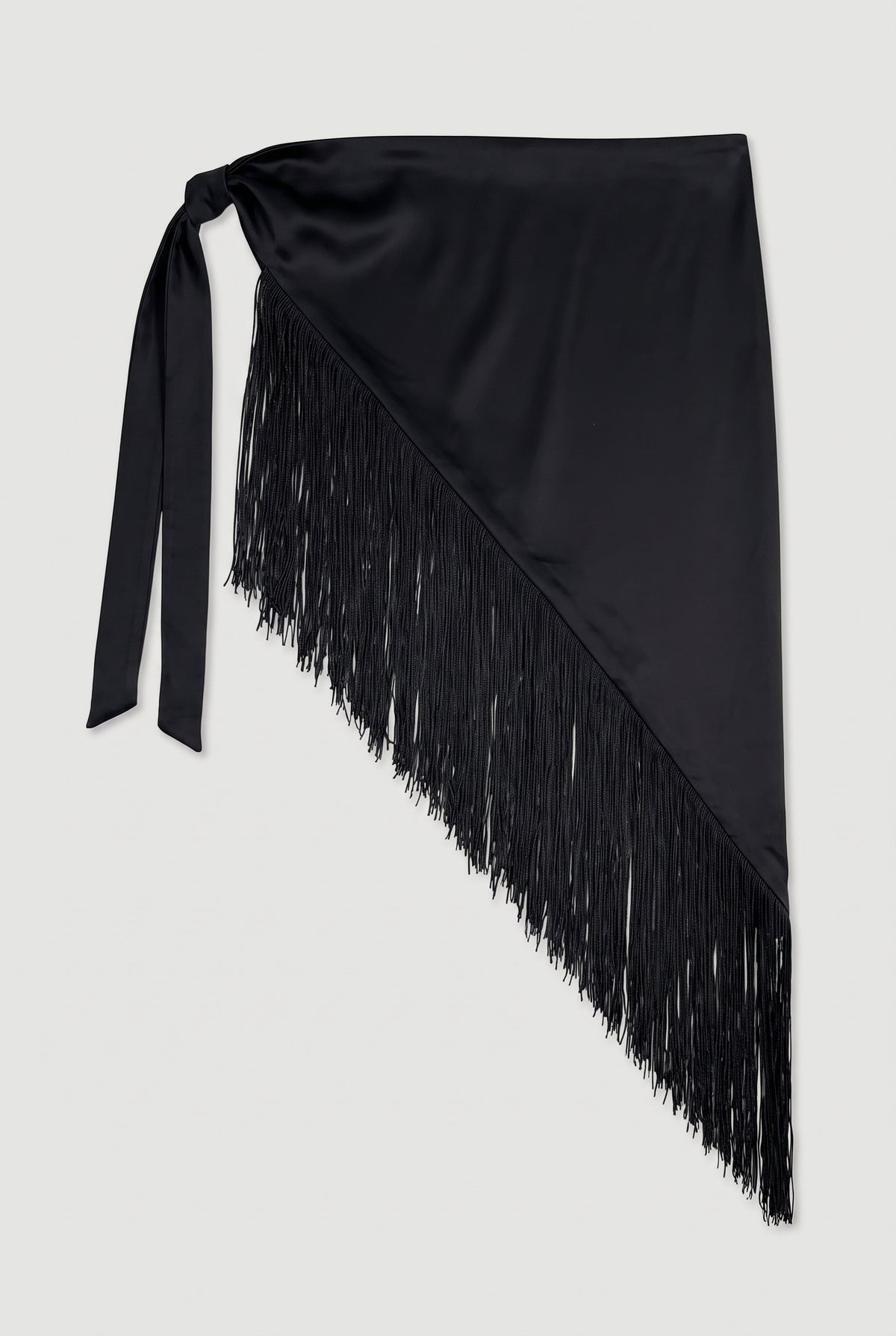 Fringed Wrap Midi Skirt - Black - flat lay