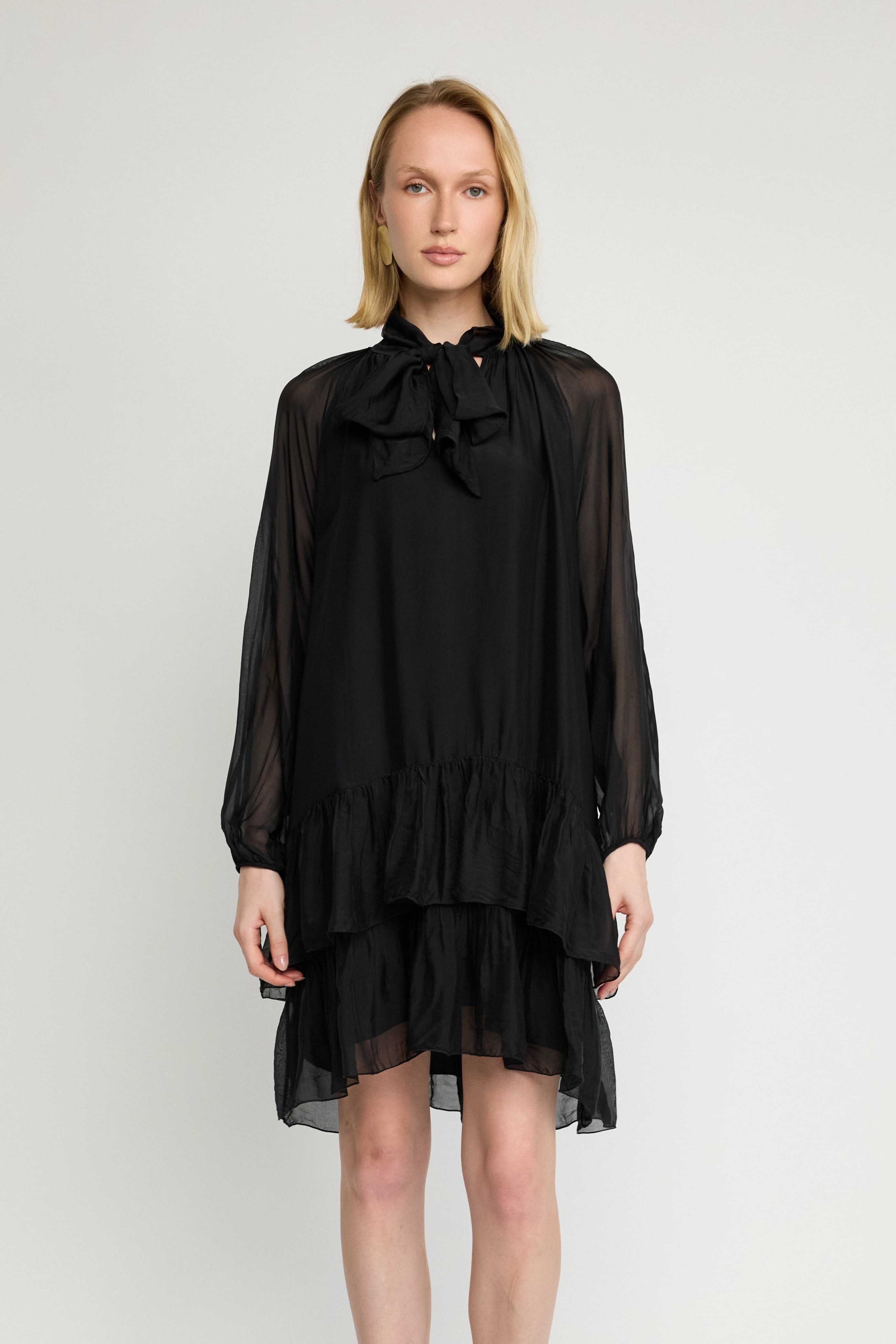 Tiered Bow-Neck Dress