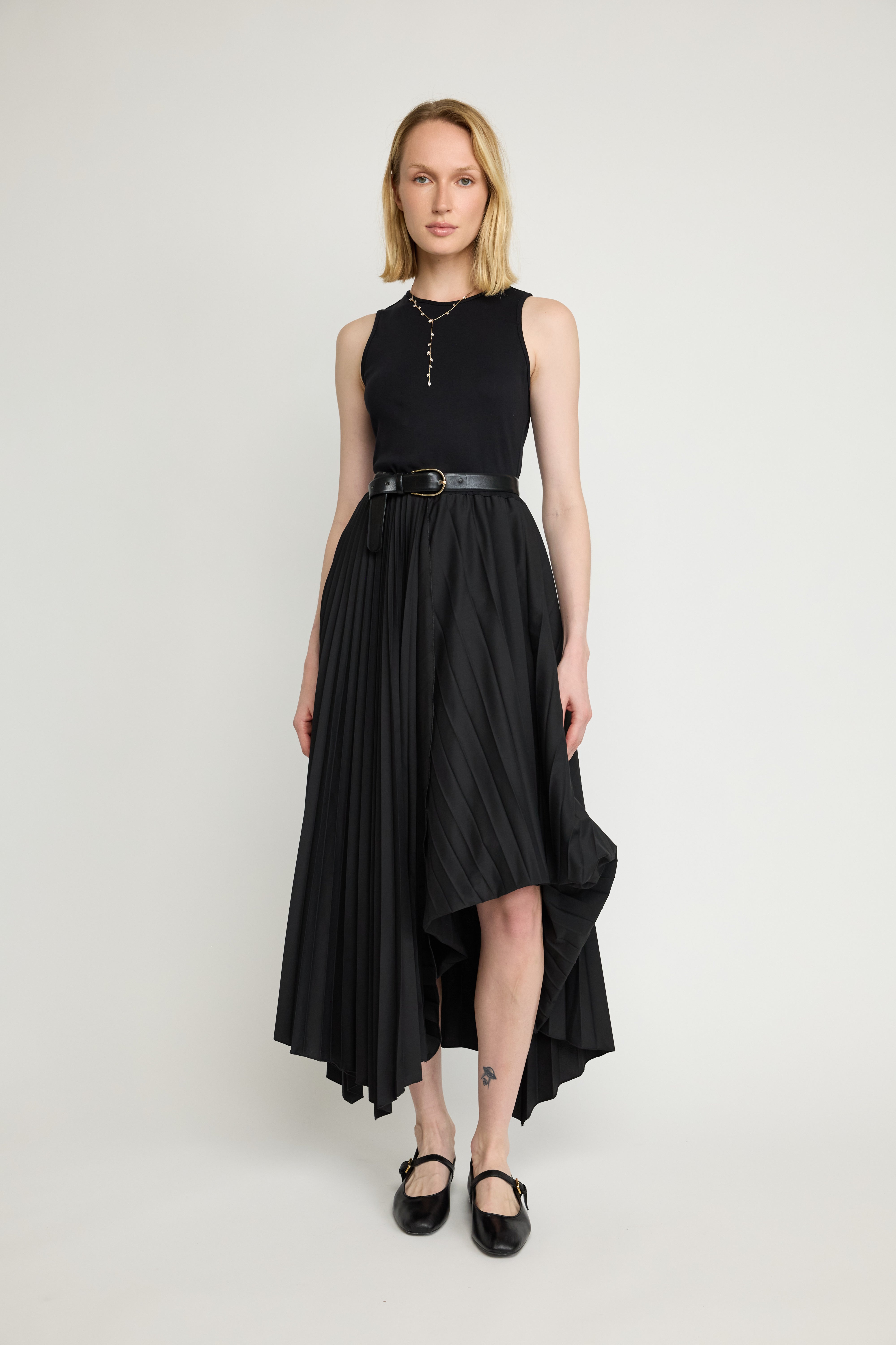 Sleeveless Pleated Asymmetrical Dress