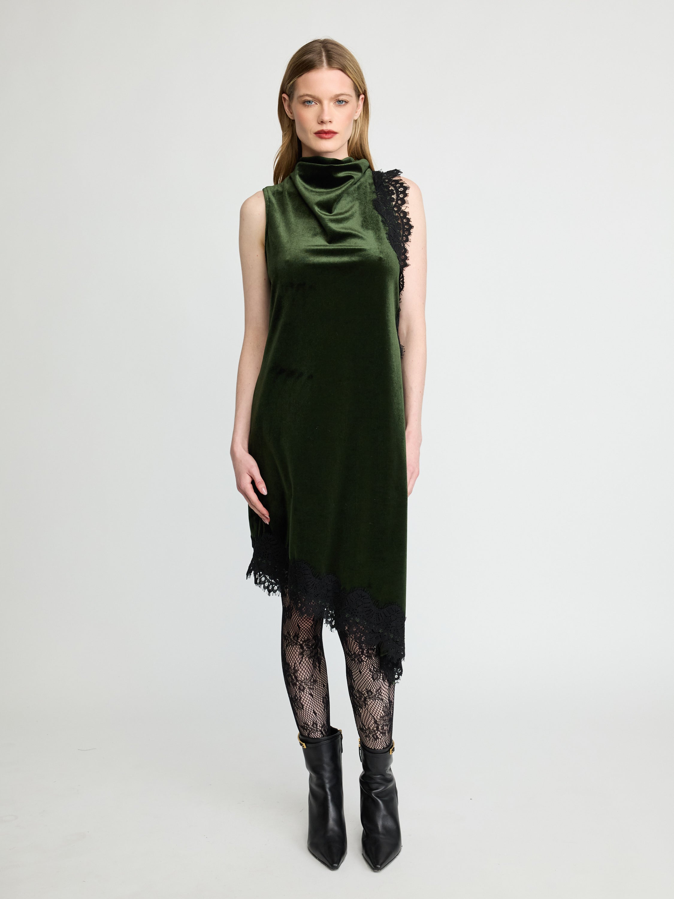 Velvet Lace-Trim Dress