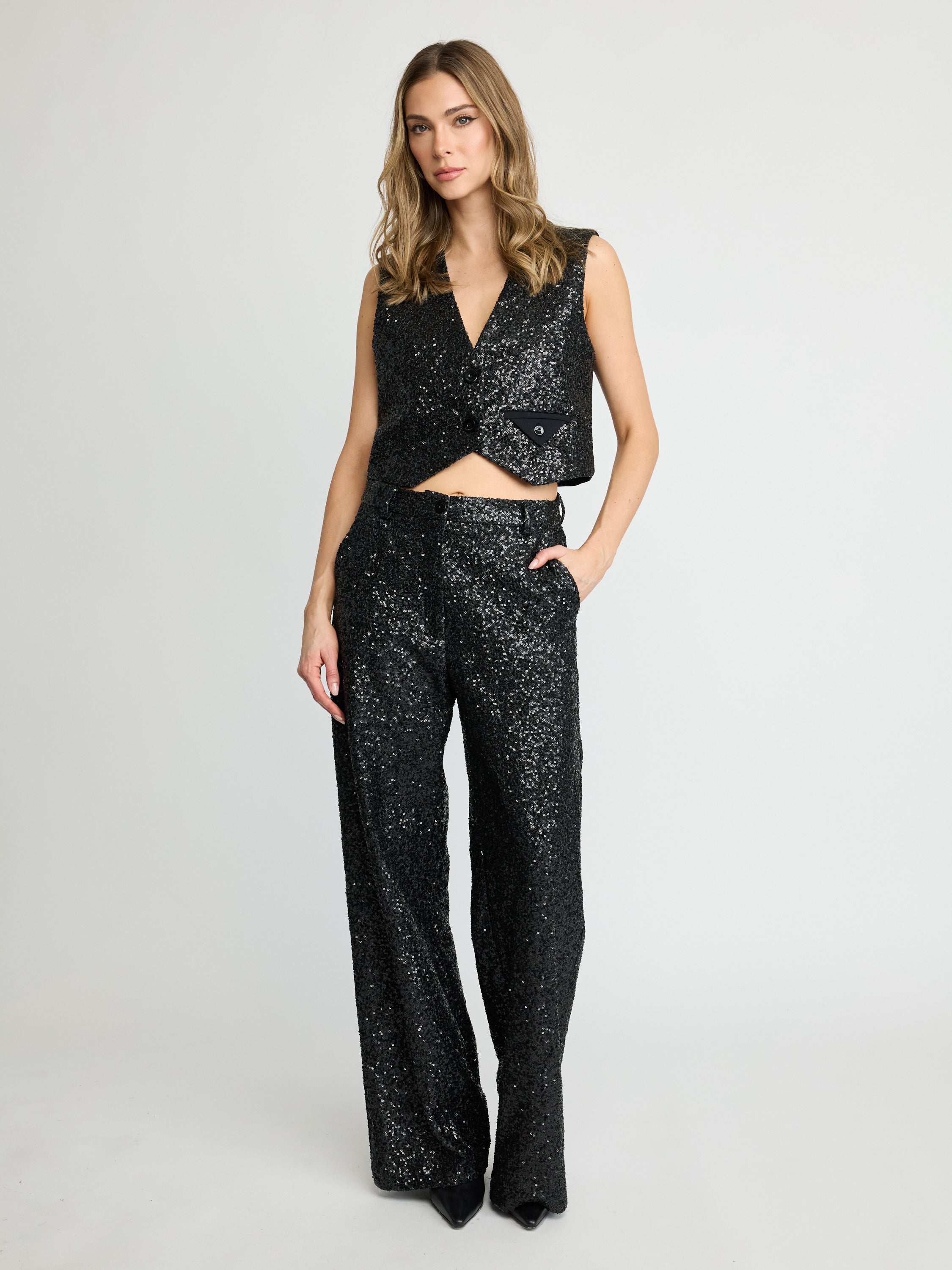 Sequin Wide-Leg Pants