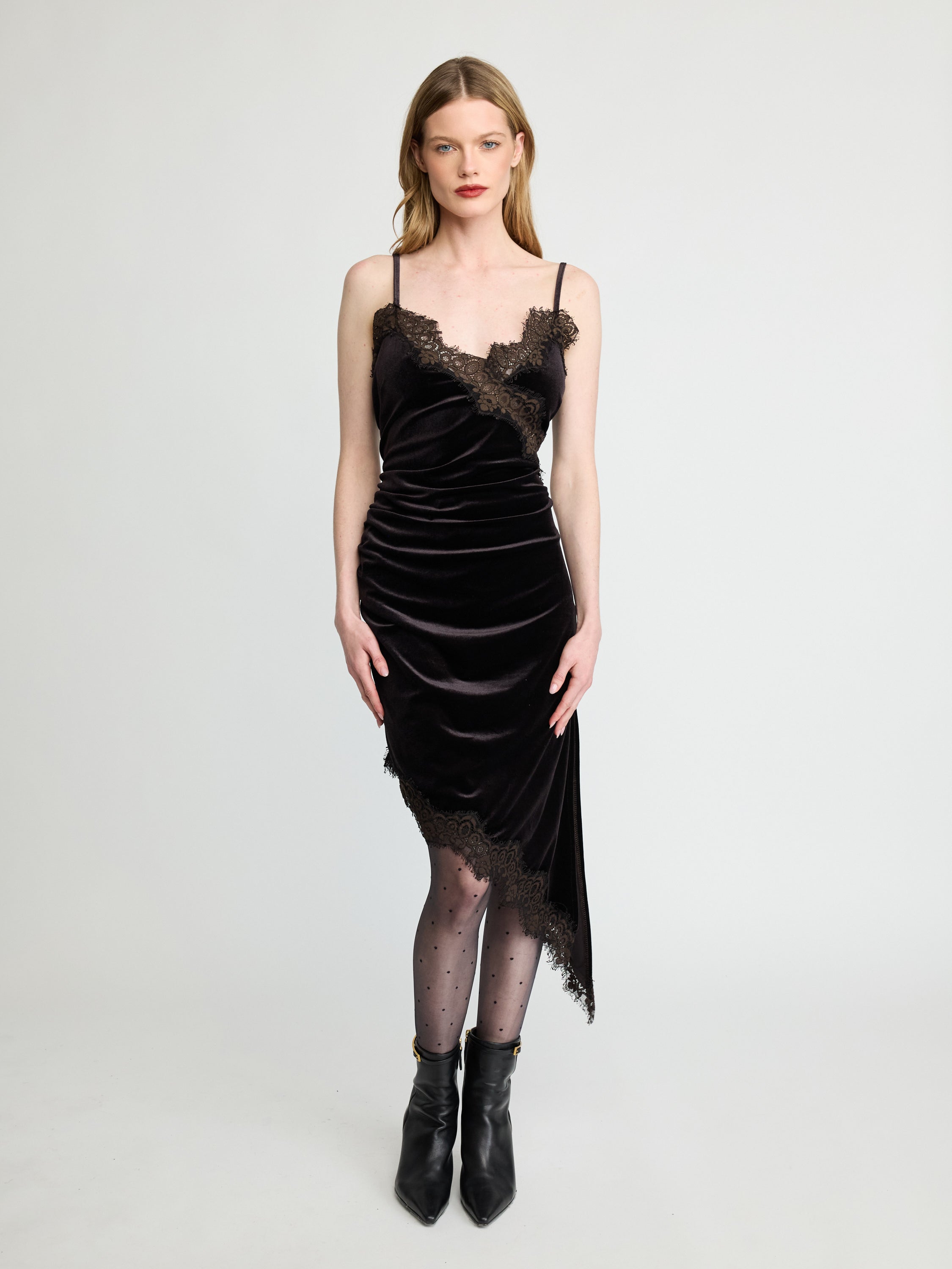 Asymmetric Velvet Slip Dress