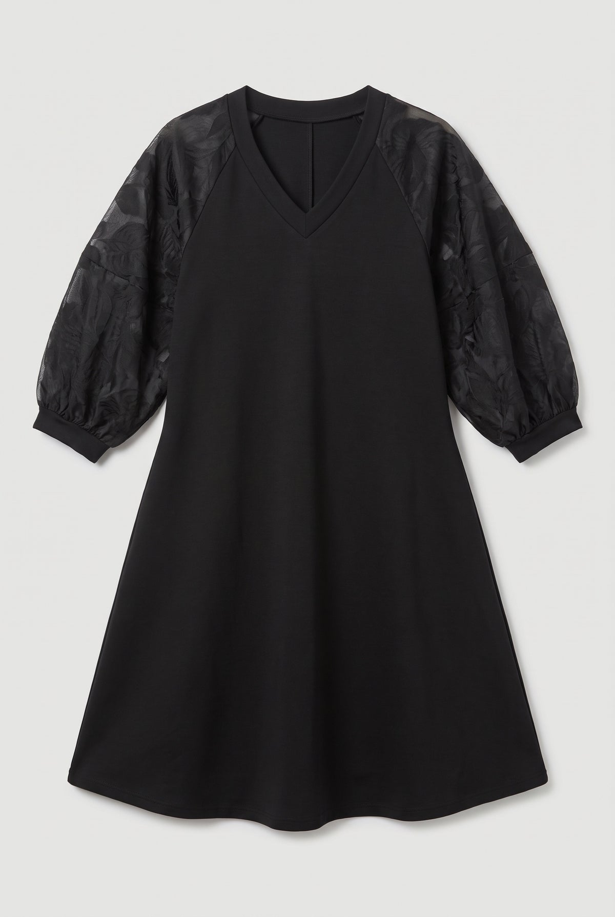 Black balloon-sleeve A-line dress - Black - flat lay