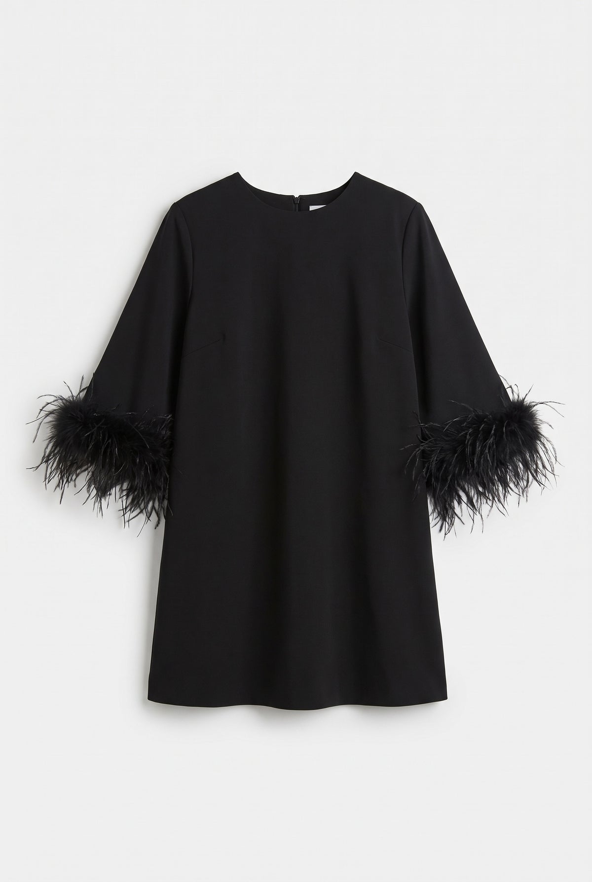 Feather Cuff Mini Dress - Black - flat lay