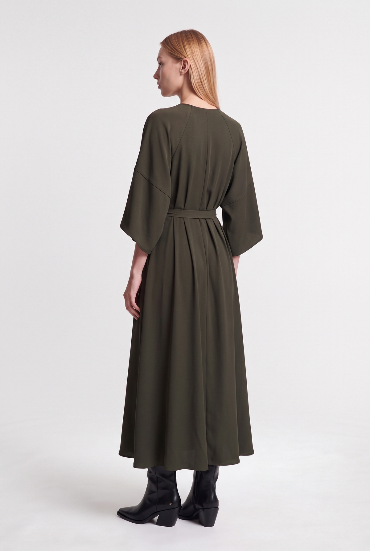 Draped Long Dress - Military - back view