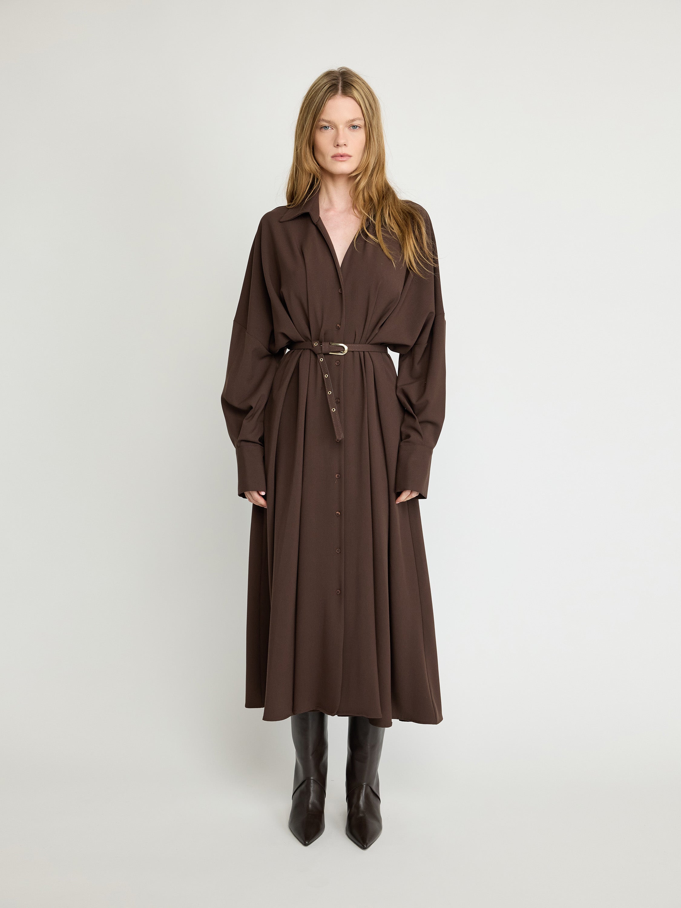 Pleated Maxi Shirt Dress