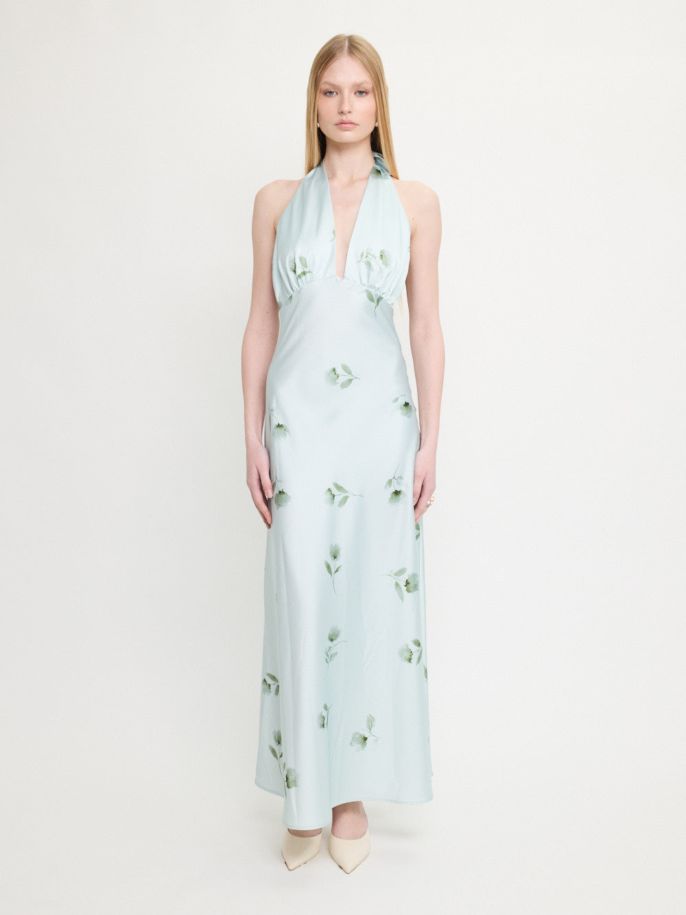 Robe longue fleurie bleue