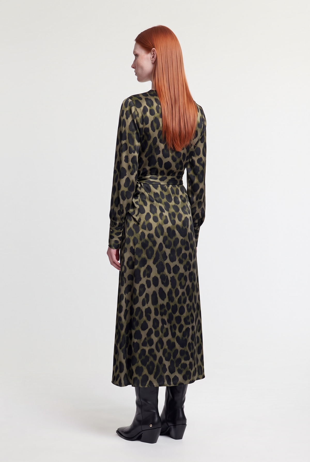 Leopard print Wrap Long Dress - Leopard - back view