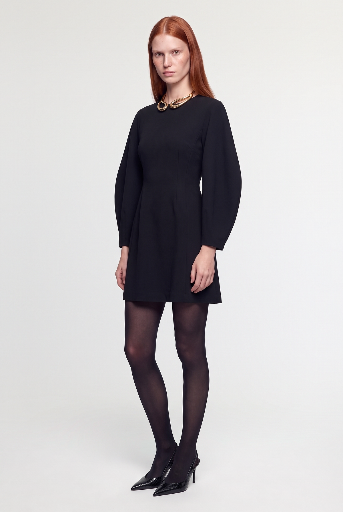 Sculpted Sleeve Mini Dress - Black - front view