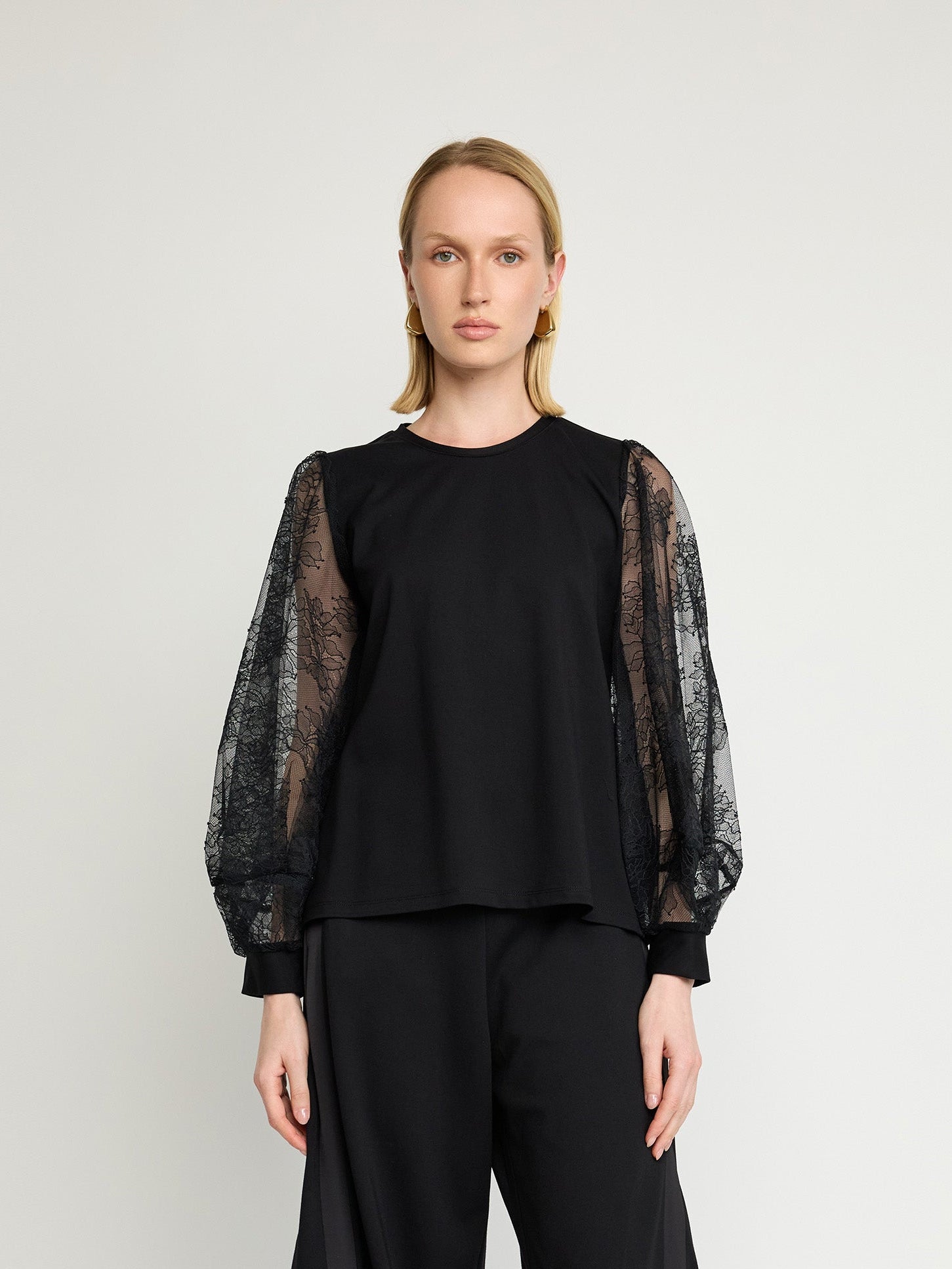Sweater with Sheer Lace Sleeves