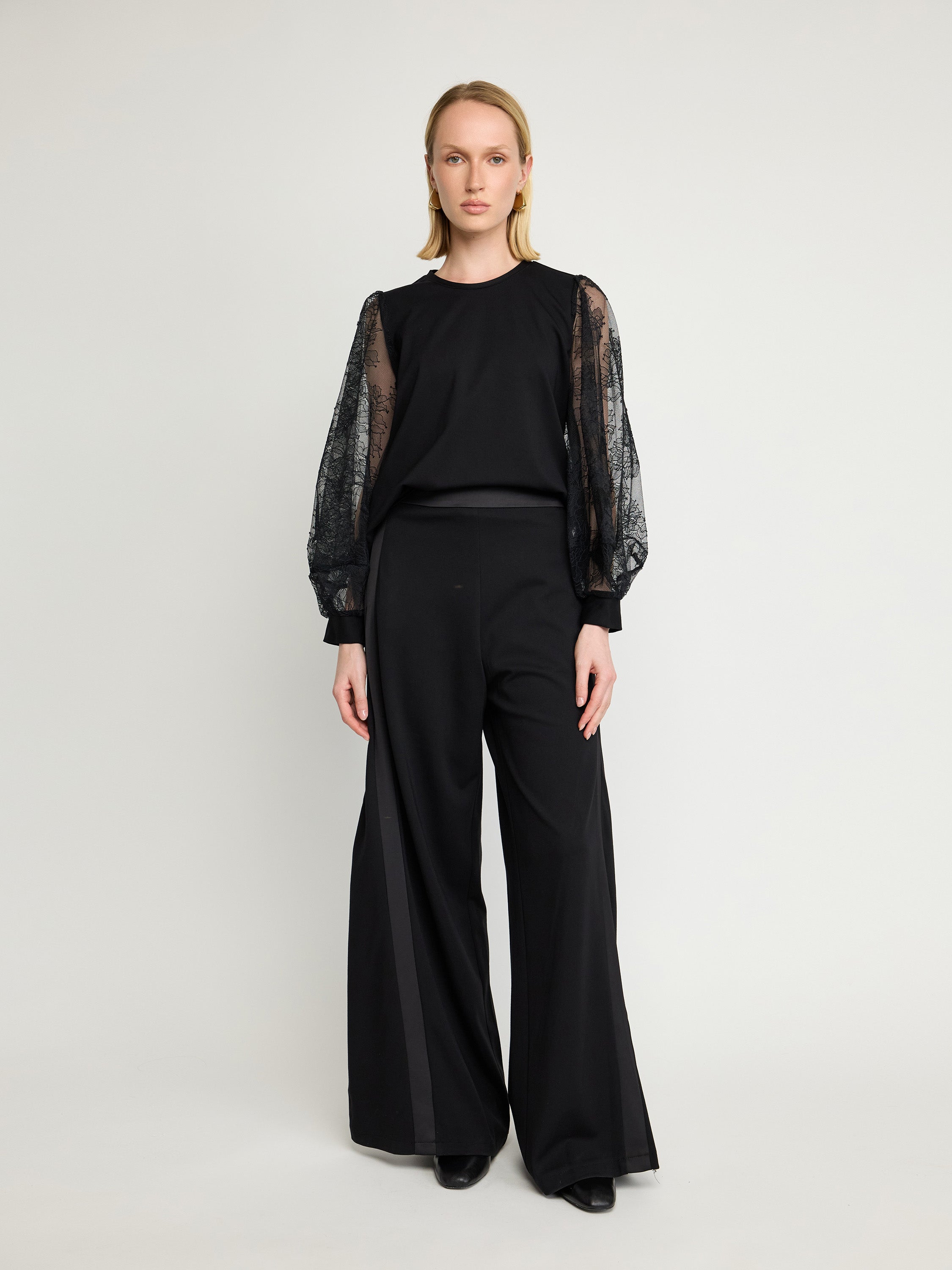 Sweater with Sheer Lace Sleeves
