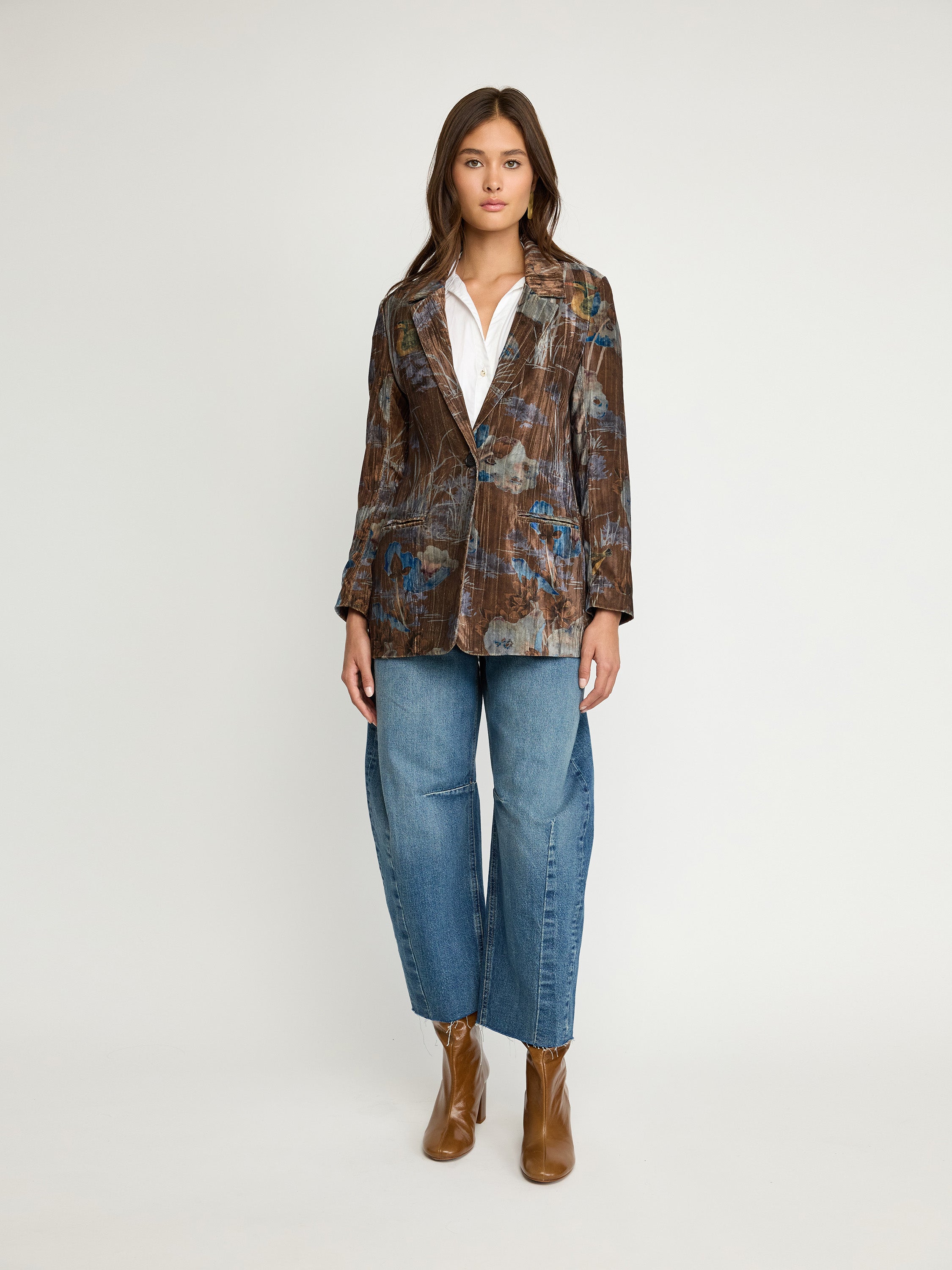 Blazer à imprimé floral texturé
