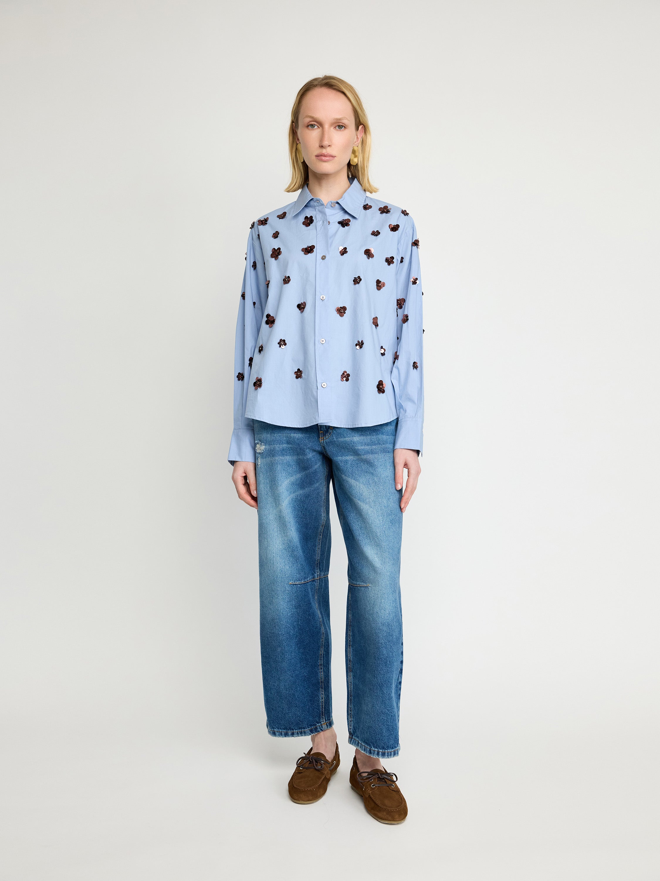 Chemise en coton à paillettes ornées