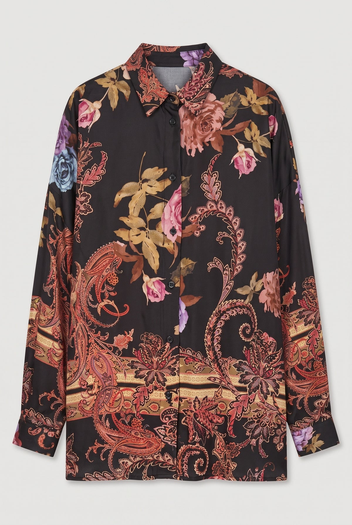 Floral paisley satin shirt - Black - flat lay