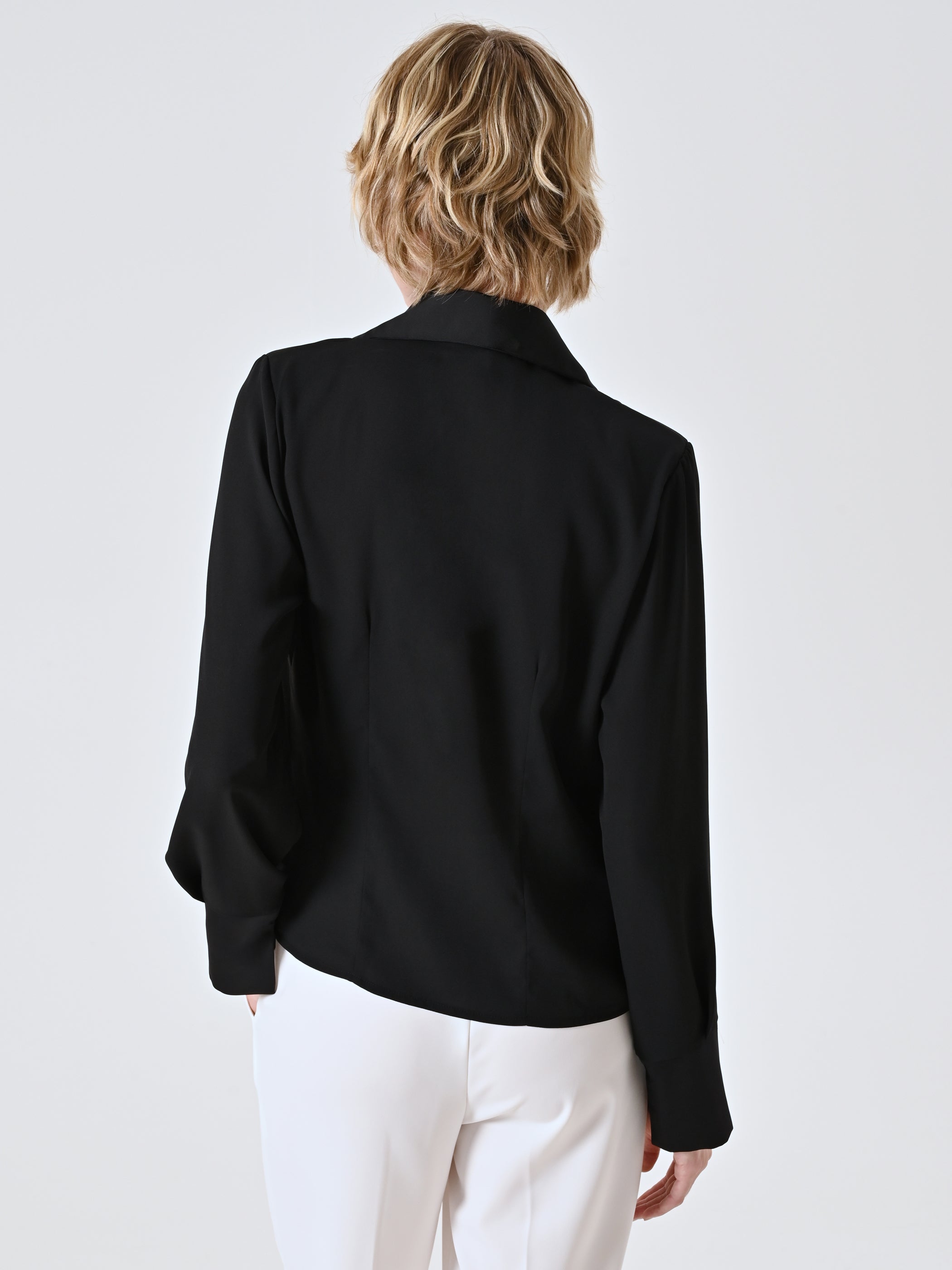Black Shirt Blouse with Gold Zip